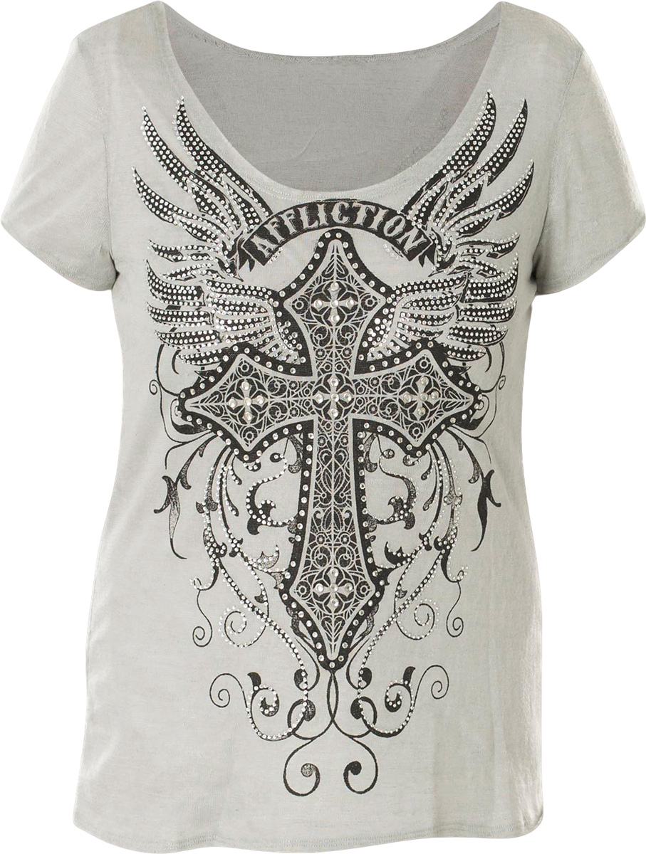 Футболка женская Affliction Brielle Cap Slv Vneck, цвет: серый. AW16491. Размер S (44)AW16491 Футболка женская Affliction Brielle Cap Slv Vneck, цвет: серый. AW16491. Размер S (44)AW16491Футболка женская Affliction выполнена из натурального хлопка. Модель с круглым вырезом горловины и короткими рукавами оформлена оригинальным принтом.