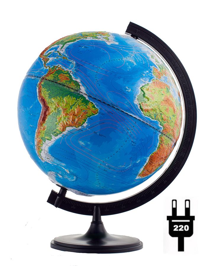 Глобусный мир Глобус с физической/политической картой мира рельефный диаметр 32 см с подсветкой