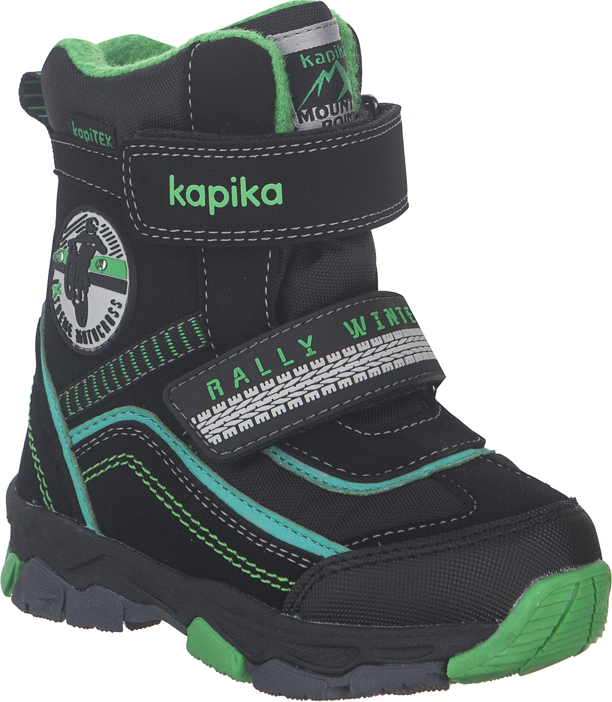 Ботинки для мальчика Kapika KapiTEX, цвет: черный, зеленый. 41230-1. Размер 26