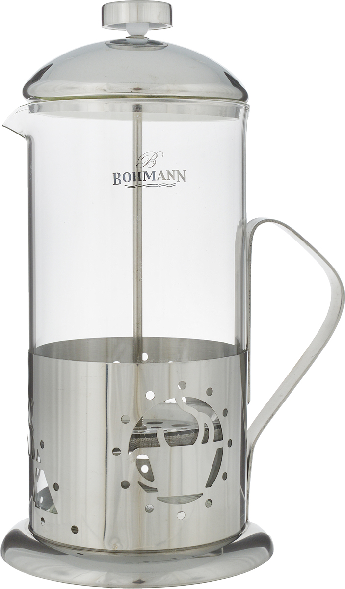 Френч-пресс Bohmann Чашка кофе, 1 л. 9510BH/NEW9510BH/NEW_чашка кофе Френч-пресс Bohmann Чашка кофе, 1 л. 9510BH/NEW9510BH/NEW_чашка кофеФренч-пресс Bohmann Чашка кофе, выполненный из нержавеющей стали, поможет приготовить вкусный ароматный чай или кофе. Колба изготовлена из термостойкого стекла, которое выдерживает температуру до 120°С. Изделие дополнено перфорацией в виде чашки кофе.Утолщенный ободок колбы повышает прочность и продлевает срок службы изделия. Форма края носика препятствует образованию подтеков. Плотно прилегающая крышка позволяет надолго сохранить аромат напитка. Стальной фильтр-поршень обеспечивает равномерную циркуляцию воды и насыщенность напитка. С его помощью также можно регулировать степень крепости напитка.Засыпая чайную заварку или кофе под фильтр, заливая горячей водой, вы получаете ароматный напиток с оптимальной крепостью и насыщенностью. Остановить процесс заваривания легко, для этого нужно просто опустить поршень, и все уйдет вниз, оставляя вверху напиток, готовый к употреблению.Можно мыть в посудомоечной машине.Высота френч-пресса (с учетом крышки): 24 см.Диаметр колбы (по верхнему краю): 9,5 см.Диаметр основания: 12 см.