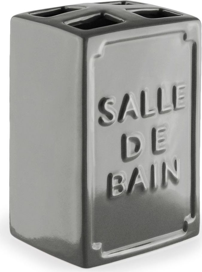 Стакан для зубных щеток Wess Salle de bain, с разделителем, цвет: серый. G86-79G86-79 Стакан для зубных щеток Wess Salle de bain, с разделителем, цвет: серый. G86-79G86-79Простые линии, универсальный серый цвет, объемная надпись, напоминающая парижские рекламные вывески начала XX века, позволяют стакану для зубных щеток с разделителем Salle de bain легко занять свое место как в классическом, так и современном интерьере.
