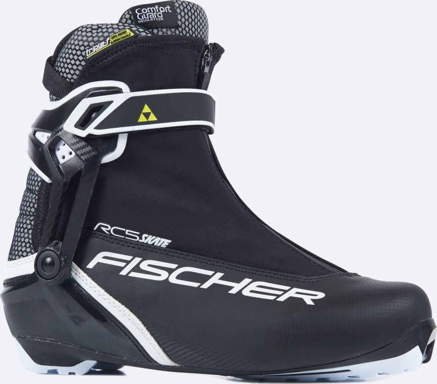 Ботинки лыжные мужские Fischer RC5 Skate, цвет: черный. S15417. Размер 43S15417 Ботинки лыжные мужские Fischer RC5 Skate, цвет: черный. S15417. Размер 43S15417Лыжные ботинки Fischer RC5 Skate - спортивная модель для амбициозных любителей. Новая гоночная подошва, облегченная конструкция и пластиковая манжета для лучшей поддержки голеностопа. Ботинки легко надеть благодаря широкому раскрытию. Дышащая мембрана Triple-F создает максимальный комфорт.Hinged Polymer Cuff.Эргономичная манжета обеспечивает боковую поддержку и дает свободу движений вперед и назад. Равномерное распределение давления благодаря манжете из материала EVA.Fischer Speed Lock.Система быстрой застежки для профессиональной экипировки. Надежное держание и простота использования.Thermo Fit.Термоформируемый материал внутреннего ботинка обладает прекрасными изоляционными свойствами и легко адаптируется по ноге.Easy Entry Loops.Широкое раскрытие ботинка и практичная петля на пятке облегчают надевание/снимание ботинок.Velcro Strap.Застежка на липучке, для быстрого регулирования и застегивания/расстегивания.Lace Cover.Дополнительная защита шнуровки, предотвращает проникновение влаги и холода.Comfort Guard.Очень легкий, водоотталкивающий изоляционный материал. Дополнительно защищает от холода мысок и переднюю часть стопы.