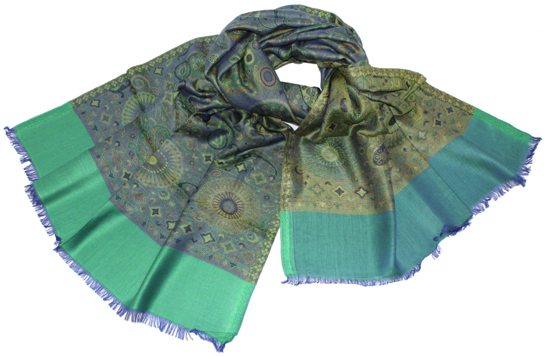 Палантин женский Ethnica, цвет: зеленый, синий. 590350н. Размер 70 см х 180 см