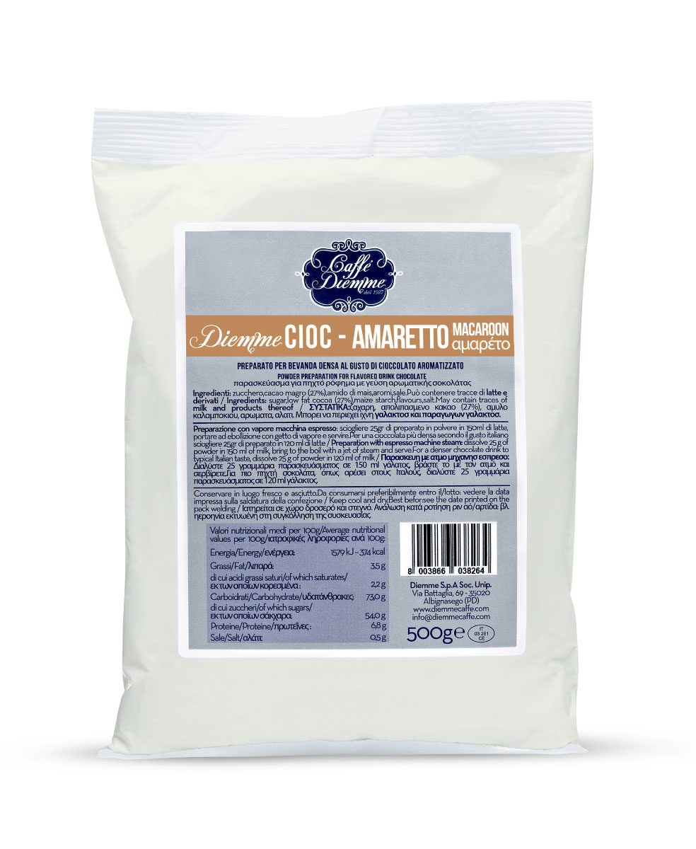 Diemme Caffe Amaretto Chocolate горячий шоколад, 500 г8003866038219 Diemme Caffe Amaretto Chocolate горячий шоколад, 500 г8003866038219Гармоничное сочетание сладкого шоколада с нотками пряного ароматного миндаля.