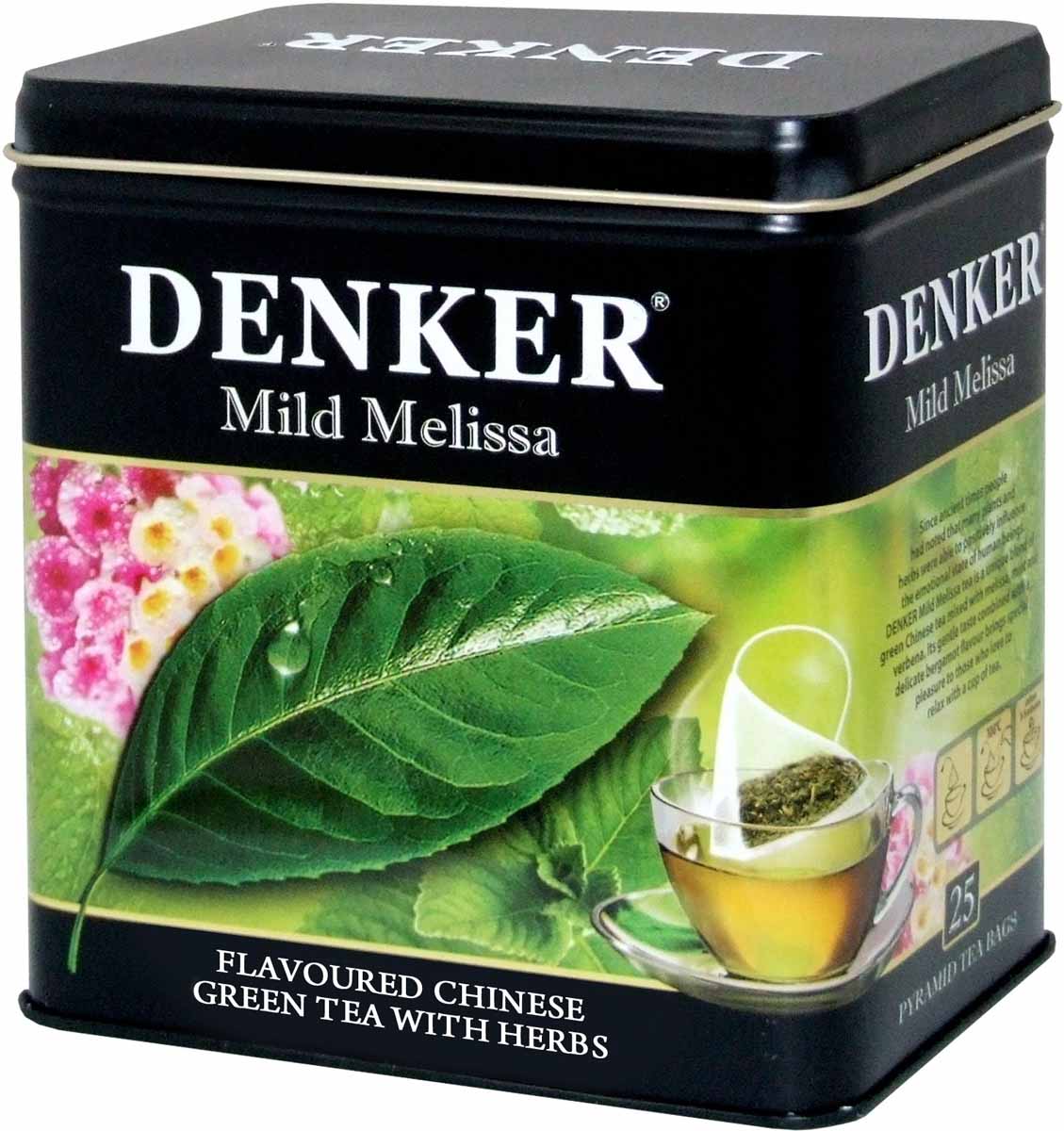 Denker Mild Melissa зеленый чай в пирамидках, 25 шт1080072 Denker Mild Melissa зеленый чай в пирамидках, 25 шт1080072Еще в глубокой древности было замечено, что многие растения и травы способны положительно влиять на эмоциональное состояние людей. Чай Denker Mild Melissa - это уникальный купаж зеленого китайского чая с добавлением мелиссы, мяты и вербены. Его мягкий вкус в сочетании с легким ароматом бергамота доставит особое удовольствие всем любителям отдохнуть за чашкой чая.
