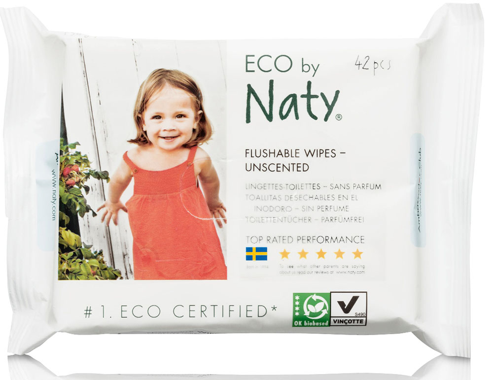 Naty Влажные салфетки детские смываемые 42 шт7330933245074 Naty Влажные салфетки детские смываемые 42 шт7330933245074Гигиенические процедуры - необходимы маленькому ребенку постоянно. Салфетки влажные Naty - нежная забота и надежное качество! Cалфетки на 100% изготовлены из полностью биоразлагаемой и не содержащей хлора целлюлозы, произведенной из древесины скандинавских лесов и получившей сертификат FSC. Кроме того, используются натуральные компоненты, полученные напрямую из растений, а не синтетически. Салфетку вместе со стулом можно выбрасывать в туалет, поэтому время на уборку после смены подгузника резко сокращается. Нет повода для беспокойства! Салфетки растворяются в воде так же легко, как и туалетная бумага. Во избежание засоров смывайте не более чем по 1-2 салфетки. Идеальны для приучения к туалету. Салфетки удобно использовать, когда вы приучаете малыша к туалету и часто вытираете ему попку. Их можно сразу смыть в туалет.
