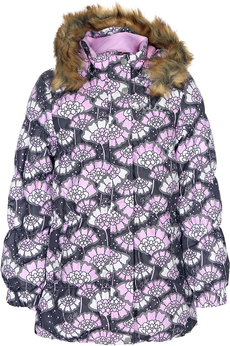 Куртка для девочки Reike, цвет: серый. 3966910_JFL grey. Размер 1343966910_JFL grey Куртка для девочки Reike, цвет: серый. 3966910_JFL grey. Размер 1343966910_JFL greyКуртка для девочки Reike Японские цветы изготолвена из ветрозащитного, водоотталкивающего, дышащего материала с изысканным цветочным принтом. Подкладка выполнена из принтованного полиэстера с флисовым подкладом. Куртка дополнена съемным регулирующимся капюшоном с отстегивающейся меховой опушкой, двумя карманами на молнии, светоотражающим элементом на спине в форме цветка, повторяющего узор принта. На груди серебристая вышивка логотипа Reike украшена декоративными камушками. На передней и задней половинке куртки, а также на рукавах проложены декоративные отделочные строчки с ниткой-резинкой. Ветрозащитная планка на кнопках и липучках вдоль молнии и манжеты на резинке создают дополнительную защиту от ветра. Низ куртки присборен резинкой. Базовый уровень. Коэффициент воздухопроницаемости куртки: 2000гр/м2/24 ч. Водоотталкивающее покрытие: 2000 мм.