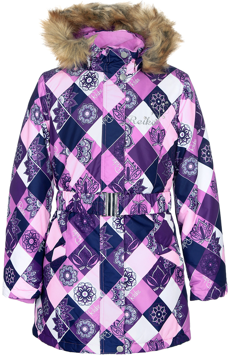 Куртка для девочки Reike, цвет: фуксия. 396679_FDM fuchsia. Размер 152396679_FDM fuchsia Куртка для девочки Reike, цвет: фуксия. 396679_FDM fuchsia. Размер 152396679_FDM fuchsiaКуртка для девочки Reike Цветы изготовлена из ветрозащитного, водоотталкивающего, дышащего материала с ажурным принтом в виде цветов. Подкладка выполнена из принтованного полиэстера с флисовым подкладом. Куртка дополнена съемным регулирующимся капюшоном с отстегивающейся меховой опушкой и светоотражающими лентами, поясом-резинкой с серебристой металлической пряжкой, а также двумя карманами на молниях. На груди оригинальная серебристая вышивка логотипа Reike, украшенная декоративными камушками. Рукава оформлены трикотажными манжетами. Ветрозащитная планка на кнопках и липучках по всей длине молнии не допускает проникновения холодного воздуха. Базовый уровень. Коэффициент воздухопроницаемости куртки: 2000гр/м2/24 ч. Водоотталкивающее покрытие: 2000 мм.