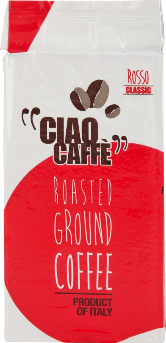 Ciao Ciao Caffe Rosso Classic кофе молотый, 250 г8003012003115 Ciao Ciao Caffe Rosso Classic кофе молотый, 250 г8003012003115Кофе Ciao Caffe ROSSO Classic -натуральный жареный высший сорт, в зернах. Средняя обжарка. Арабика - 70%, Робуста - 30%.