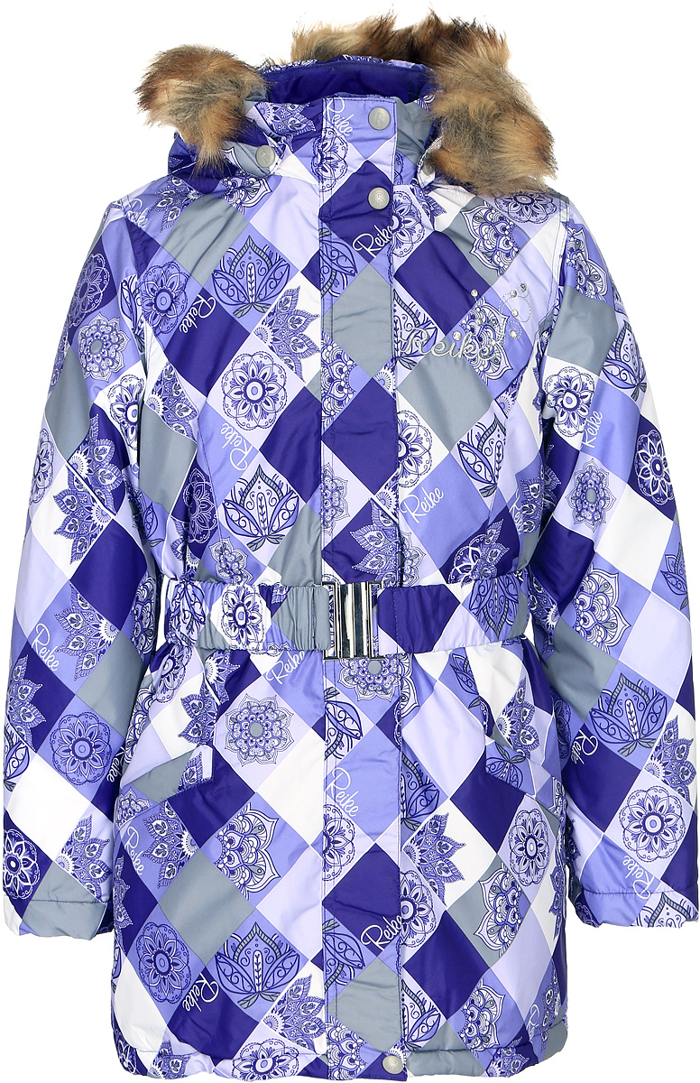 Куртка для девочки Reike, цвет: фиолетовый. 3966715_FDM purple. Размер 1463966715_FDM purple Куртка для девочки Reike, цвет: фиолетовый. 3966715_FDM purple. Размер 1463966715_FDM purpleКуртка для девочки Reike Цветы изготовлена из ветрозащитного, водоотталкивающего, дышащего материала с ажурным принтом в виде цветов. Подкладка выполнена из принтованного полиэстера с флисовым подкладом. Куртка дополнена съемным регулирующимся капюшоном с отстегивающейся меховой опушкой и светоотражающими лентами, поясом-резинкой с серебристой металлической пряжкой, а также двумя карманами на молниях. На груди оригинальная серебристая вышивка логотипа Reike, украшенная декоративными камушками. Рукава оформлены трикотажными манжетами. Ветрозащитная планка на кнопках и липучках по всей длине молнии не допускает проникновения холодного воздуха. Базовый уровень. Коэффициент воздухопроницаемости куртки: 2000гр/м2/24 ч. Водоотталкивающее покрытие: 2000 мм.