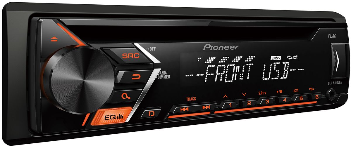 Pioneer DEH-S100UBA автомагнитола1000657 Pioneer DEH-S100UBA автомагнитола1000657Pioneer DEH-S100UBA - это высококачественный чистый звук мощностью 4 х 50 Вт. Стильная оранжевая подсветка позволит этой модели превосходно вписаться в интерьер салона вашего автомобиля. Для усиления устройства можно подключить другие стереокомпоненты - фронтальные, тыловые АС или сабвуфер через выход предусилителя RCA. Воспроизводите CD или CD-R/RW с поддержкой MP3, WMA, WAV и FLAC файлов, или используйте USB, чтобы никогда не расставаться с любимой музыкой. Пятиполосный эквалайзер подарит вам полный контроль над звучанием любимых мелодий.Автомагнитола поддерживает подключение Android-смартфонов и управление с помощью приложения Pioneer ARC.