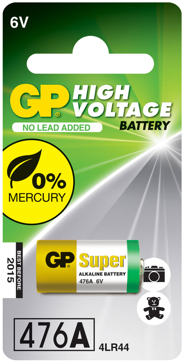 Батарейка высоковольтная GP Batteries, тип 476А, 6В3059 Батарейка высоковольтная GP Batteries, тип 476А, 6В3059Батарейка высоковольтная GP Batteries включает в себя целый ряд элементов питания марганцево-цинковой системы с щелочнымэлектролитом. Все батареи этой системы представляют собой набор элементов дисковой конструкции, собранных в единый металлическийкорпус. Такая батарея отличается высоким разрядным напряжением от 6 до 15 В. Улучшенные характеристики батареи позволяют эффективно использовать её в современных цифровых охранных комплексах.