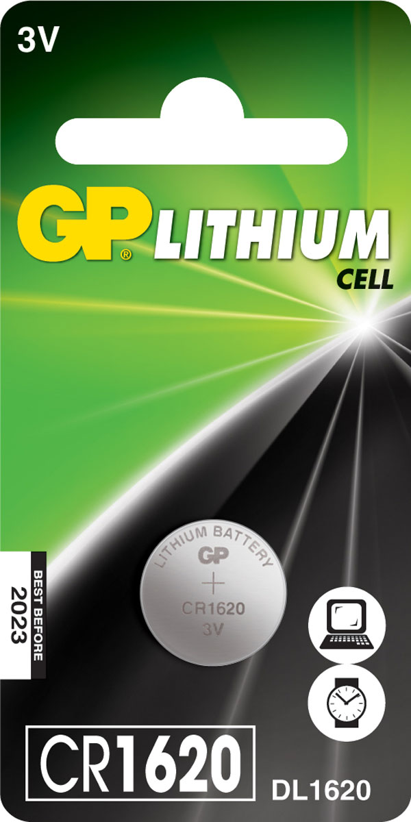 Батарейка литиевая GP Batteries, тип СR1620, 3В6690 Батарейка литиевая GP Batteries, тип СR1620, 3В6690Батарейка литиевая GP Batteries - лучшее решение для профессиональных и медицинских приборов.Батарейка показывает великолепный результат в профессиональных приборах, а также в устройствах с высоким потреблением энергии. Она идеальна для медицинских приборов и отлично работает в экстремальных погодных условиях. Особенности: На 40% легче обычных батареек;Демонстрирует превосходный результат при экстремальных погодных условиях (от -40°C до 60°C);Встроенная система защиты;Длительный срок хранения (10 лет).