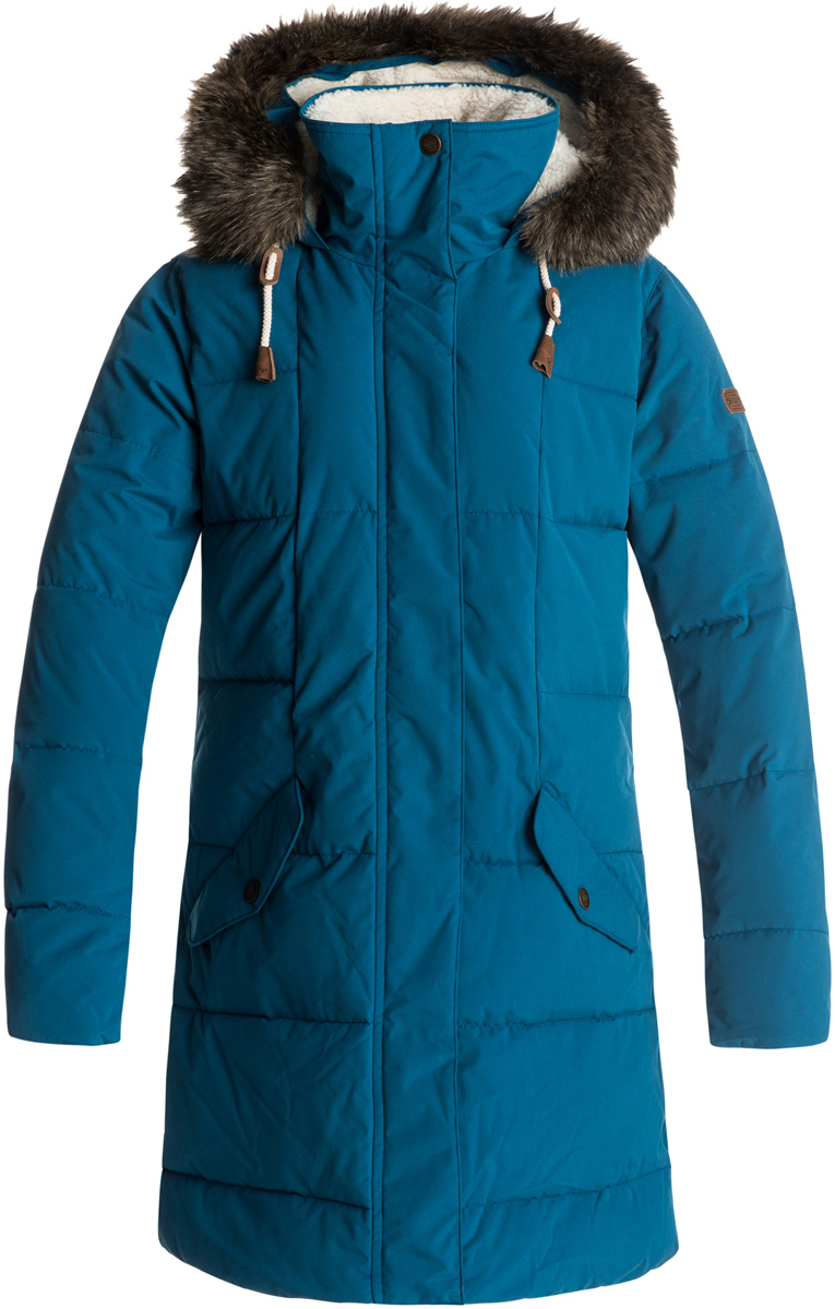 Куртка женская Roxy Ellie 5K, цвет: морская волна. ERJJK03186-BSF0. Размер XL (48)ERJJK03186-BSF0 Куртка женская Roxy Ellie 5K, цвет: морская волна. ERJJK03186-BSF0. Размер XL (48)ERJJK03186-BSF0Женская куртка Roxy Ellie 5K изготовлена из высококачественного материала с синтетическим микроволокном с технологией водостойкости Roxy DryFlight 5K. Модель прямого кроя с воротником-стойкой, надежно защищающим от ветра, и капюшоном на утяжках со съемной оторочкой из синтетического меха застегивается на молнию с ветрозащитной планкой на кнопках и дополнена двумя карманами с клапанами на кнопках. Линия подола скруглена, манжеты дополнены эластичными вставками в рубчик. Куртка с подкладкой из шамбре имеет утеплитель WarmFlight 600 Fill Power и теплый объемный наполнитель из синтетического пуха. Воротник и капюшон выполнены с подкладкой из шерпы.