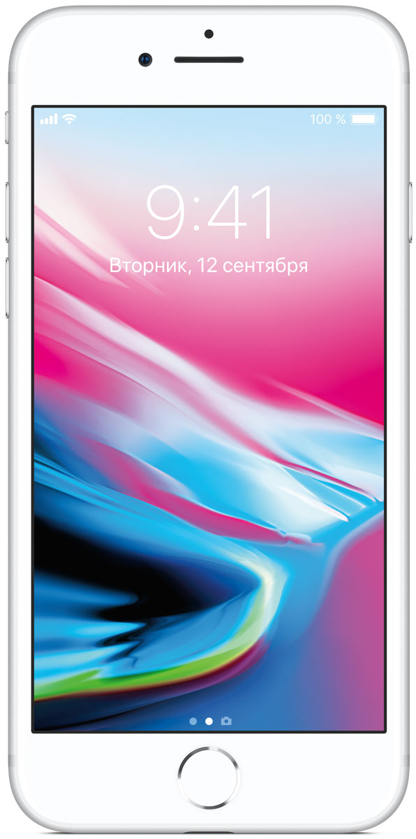 Apple iPhone 8 64GB, SilverMQ6H2RU/A Apple iPhone 8 64GB, SilverMQ6H2RU/AiPhone 8 - это новое поколение iPhone. Самая популярная камера усовершенствована. Установлен самый умный и мощный процессор, когда-либо созданный для iPhone. Без проводов процесс зарядки становится элементарным. А дополненная реальность открывает невиданные до сих пор возможности.Такого прочного стекла с обеих сторон у iPhone ещё не было. Рамка в тон корпусу выполнена из алюминия, применяемого в аэрокосмической отрасли. Благодаря продуманному инженерному решению корпус iPhone 8 отлично защищён от воды, брызг и пыли. Олеофобное покрытие позволяет легко избавиться от пятен и отпечатков пальцев.Благодаря продуманному инженерному решению корпус iPhone 8 отлично защищён от воды, брызг и пыли.Apple всегда хотела сделать iPhone полностью беспроводным: никаких кабелей или проводов от наушников. iPhone 8 с задней панелью из стекла и поддержкой беспроводной зарядки готов к беспроводному будущему.Обновлённые стереодинамики iPhone 8 стали до 25% громче и отлично воспроизводят глубокие басы. Увеличьте громкость и оцените потрясающее звучание музыки, видео и звонков по громкой связи.Технология Touch ID позволяет защитить информацию идеальным паролем - вашим отпечатком пальца. Вы можете мгновенно разблокировать телефон и войти в любимые приложения. Touch ID поддерживает функцию Apple Pay, которая позволяет оплачивать покупки в магазинах, приложениях и на веб-сайтах.Изображение на дисплее Retina HD стало ещё точнее и красивее. Новый дисплей поддерживает расширенный цветовой охват, технологии True Tone и 3D Touch. Технология True Tone автоматически настраивает баланс белого с учётом освещения. Чтобы радовать глаз в любом случае.Благодаря новой матрице передовые технологии фотосъёмки становятся доступнее - теперь каждый может снимать прекрасные фото и видео без дополнительных настроек. Кроме того, камера iPhone 8 позволяет полностью погрузиться в захватывающий мир дополненной реальности.Процессор обработки сигнала изображения, созданный Apple, распознаёт в кадре людей, движения, яркость освещения и другие детали, чтобы сделать фото лучше ещё до того, как вы его сделаете. Кроме того, в вашем распоряжении - передовые технологии обработки пикселей, расширенный цветовой диапазон, более быстрый автофокус и повышенное качество фотографий в HDR.HD-камера FaceTime 7 Мпикс со вспышкой Retina Flash, расширенным цветовым диапазоном, передовой технологией обработки пикселей и автоматической стабилизацией изображения позволяет делать впечатляющие селфи.Не важно, кто вы - счастливый родитель, студент факультета кинематографии или профессиональный режиссёр. Важно, что на iPhone 8 все могут снимать отличные фильмы. Система кодирования видео, созданная Apple, позволяет добиваться оптимального качества за счёт обработки изображения в режиме реального времени. Благодаря стандарту компрессии HEVC размер файлов уменьшается вдвое, а качество видео остаётся прежним.A11 Bionic - самый мощный и умный процессор, когда-либо созданный для iPhone. У A11 Bionic шесть ядер и 4,3 миллиарда транзисторов. Четыре ядра, отвечающие за эффективность, работают до 70% быстрее, чем в процессоре A10 Fusion, а ещё два ядра, отвечающие за производительность, - до 25% быстрее. Когда iPhone требуется вся мощь для выполнения задачи, центральный процессор может задействовать шесть ядер одновременно.Metal 2 - графическая технология Apple, позволяющая создавать игры консольного уровня. С Core ML разработчики могут встраивать в свои приложения технологии машинного обучения. А графический процессор в A11 Bionic оптимизирован для современных 3D-игр и использования возможностей дополненной реальности.Как создать iPhone для беспроводного мира? Ответ очевиден - использовать опыт, накопленный при разработке беспроводных технологий для наушников и коммуникаций, и создать беспроводную зарядку. Задняя поверхность из стекла и эффективные инженерные решения позволяют заряжать iPhone 8, просто положив его на станцию беспроводной зарядки.iOS - самая совершенная, интуитивно понятная и безопасная мобильная операционная система в мире. С ней вам доступны все возможности iPhone.Телефон сертифицирован EAC и имеет русифицированный интерфейс меню и Руководство пользователя.