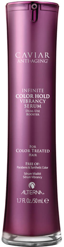 Alterna Caviar Anti-Aging Infinite Color Hold Vibrancy Serum Сыворотка двойного действия для усиления яркости цвета, 50 мл67267.I Alterna Caviar Anti-Aging Infinite Color Hold Vibrancy Serum Сыворотка двойного действия для усиления яркости цвета, 50 мл67267.IЛинейка CAVIAR Anti-Aging Infinite Color Hold Collection представляет продукты категории люкс, которые сочетают в себе антивозрастные свойства черной икры и ингредиенты, обеспечивающие высокую степень защиты от воздействия ультрафиолетовых лучей.Революционный продукт двойного действия восстанавливает цвет и дарит волосам непревзойденный блеск. Полифункциональная сыворотка обволакивает каждый волос невидимой вуалью, обеспечивая глубокое питание и защиту от ультрафиолетовых лучей.Система сохранения цвета Caviar Infinite color hold позволяет сохранить цвет до 70 дней.Натуральные антиоксиданты, защита от воздействия ультрафиолетовых лучей и наличие высокой концентрации витаминов A, C, Е и жирных кислот omega-3 в составе средства обеспечивают естественность цвета и защищают волосы от выцветания.Технология средств Caviar Anti-aging восстанавливает липидный слой и утраченный уровень увлажнения, предотвращая волосы от высыхания.
