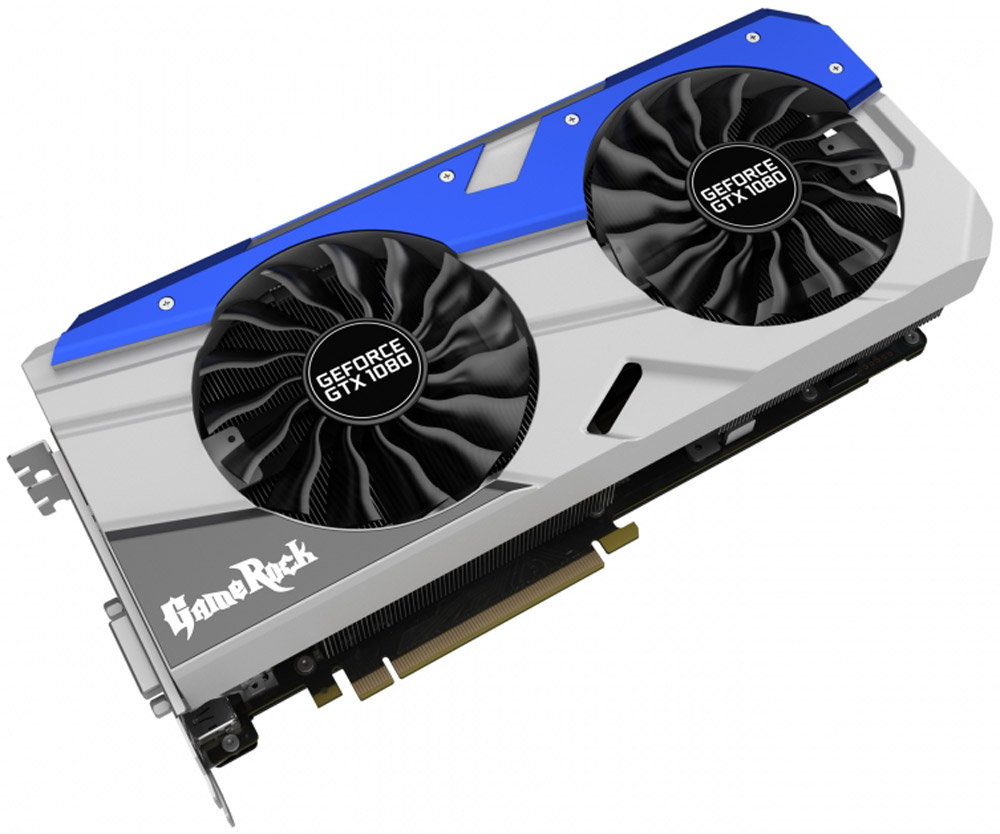 Palit GeForce GTX 1080 GameRock Premium Edition 8GB видеокартаNEB1080H15P2-1040G Palit GeForce GTX 1080 GameRock Premium Edition 8GB видеокартаNEB1080H15P2-1040GВ видеокарте Palit GeForce GTX 1080 GameRock Premium Edition используются лучшие игровые технологии, максимально эффективные системы охлаждения и высококачественные компоненты. С GameRock каждый пользователь может стать игровой рок-звездой.Видеокарты серии GeForce GTX 10 созданы на основе архитектуры Pascal и обеспечивают увеличение производительности до 3-х раз по сравнению с видеокартами предыдущего поколения, а также они поддерживают новые игровые технологии и революционные возможности VR.Захватывайте изображение и создавайте внутриигровые скриншоты с углом обзора 360 градусов. Делайте скриншоты с любой точки обзора, редактируйте их с помощью фильтров постобработки, записывайте HDR изображения в высоком разрешении и просматривайте их с обзором 360 градусов с помощью смартфона, ПК или гарнитуры виртуальной реальности.Цвет светодиодной RGB-подсветки может изменяться в зависимости от температуры видеокарты, что позволяет определить температуру и нагрузку по внешнему виду. Поддержка 16.8 миллионов цветов предоставляет возможность индивидуальной настройки каждому пользователю в соответствии с личными предпочтениями.Стильная металлическая пластина на обратной стороне обеспечивает защиту от механических повреждений. Уникальный внешний вид позволяет каждому геймеру визуально оценить высокое качество видеокарт серии GameRock.В разработанной для серии GameRock системе охлаждения на 22% увеличены площадь радиатора и количество пластин. Медное основание напрямую соприкасается с поверхностью графического процессора и тепловыми трубками, что обеспечивает увеличение эффективности охлаждения по сравнению с предыдущей конструкцией.8 фаз обеспечивают запас электропитания для 2560 ядер графического процессора, уменьшение нагрузки на каждую из фаз улучшает стабилизацию напряжения и эффективность подсистемы питания в целом, снижает уровень электромагнитных помех и уменьшает шум дросселей.Две версии BIOS с автоматической активацией защитного механизма обеспечивают нормальное функционирование видеокарты при системном сбое или некорректной прошивке.Конструкция крепёжной панели с ячейками в виде сот увеличивает отводимый от графического процессора воздушный поток на 15%, что улучшает общую эффективность системы охлаждения.Наслаждайтесь тишиной во время работы или просмотра видео. Вентиляторы видеокарты включаются только при увеличении нагрузки, например, в играх, если температура графического процессора карты превышает 50 градусов.Конструкция с двумя вентиляторами удваивает производительность системы охлаждения, а пара умных вентиляторов диаметром 100 мм эффективно отводит тепло от горячих точек видеокарты.Основанные на технологиях реактивных двигателей, вентиляторы TurboFan Blade увеличивают мощность кулера, генерируя мощный воздушный поток и высокое давление.Благодаря трём разъёмам DisplayPort к видеокартам серии Palit можно подключать сразу три монитора с разрешением 4K.DrMOS, ранее доступная только на высокоуровневых серверных платформах, теперь используется и в новом поколении видеокарт Palit. DrMOS обеспечивает низкую шумность и эффективное снижение тепловыделения в тяжело нагруженных цепях питания.Утилита Palit ThunderMaster для Windows дает возможность увеличить быстродействие видеокарты и следить за режимом ее работы, что возможно только с вашим новым графическим акселератором.