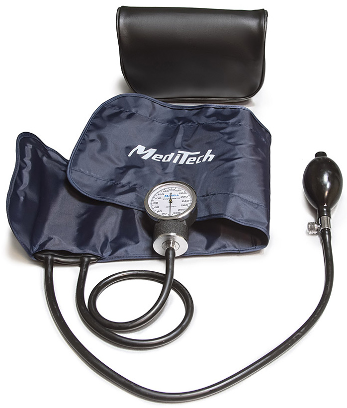 MediTech Механический тонометр без стетоскопа, манжета на окружность руки 25-40,5 см МТ-10-0МТ-10-0 MediTech Механический тонометр без стетоскопа, манжета на окружность руки 25-40,5 см МТ-10-0МТ-10-0Характеристики: Высокая точность измерений; Металлический корпус; Отвертка в комплекте; Диапазон измерений давления воздуха в компрессионной манжете 20-300 мм. рт. ст.; Износоустойчивая манжета из высококачественного нейлона; Дополнительно предлагаются манжеты разного размера для новорожденных, детей, подростков, и взрослых; Размер взрослой манжеты на окружность плеча 254-406 мм.; Цена деления шкалы манометров прибора 2 мм. рт. ст.; Размеры не более 190х115x65 мм.; Масса, не более 0, 468 кг.; Гарантия 1 год.Комплект поставки: манометр мембранный; манжета компрессионная; нагнетатель с клапаном; отвертка; руководство по эксплуатации; чехол; упаковочная коробка.Механический прибор для измерения артериального давления. Базовая модель, поставляется без стетоскопа.