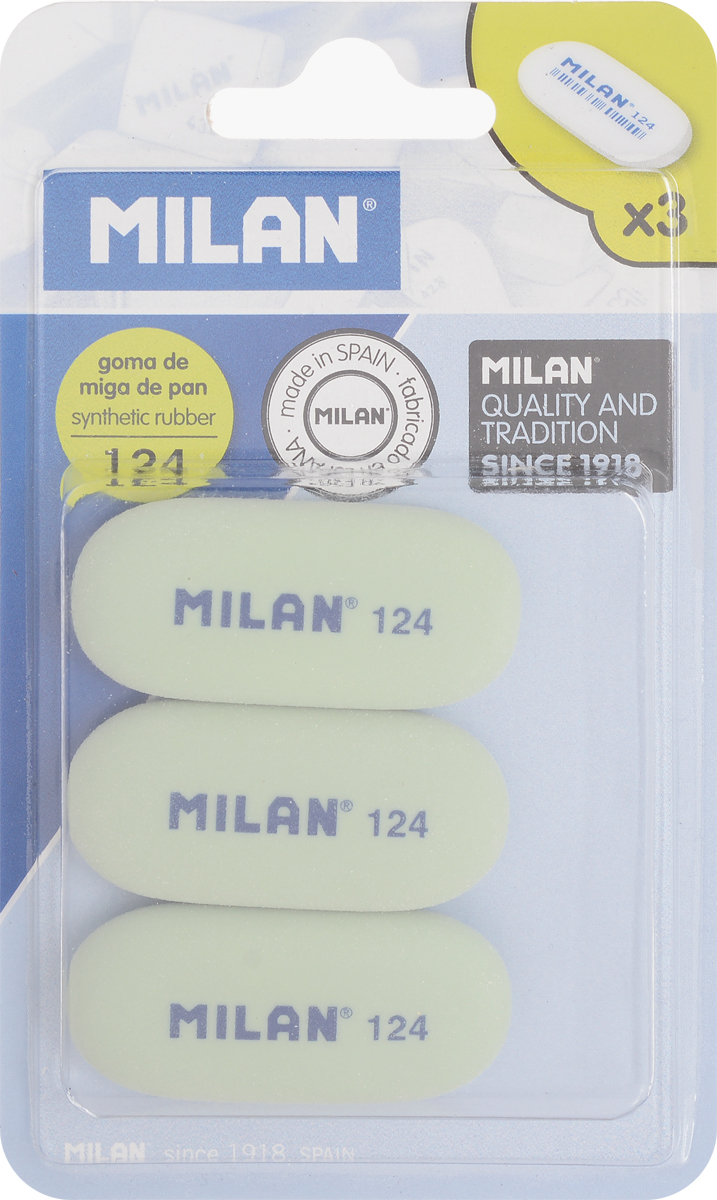 Milan Набор ластиков 124 цвет зеленый 3 штBMM9203_зеленый Milan Набор ластиков 124 цвет зеленый 3 штBMM9203_зеленыйКомплект натуральных каучуковых ластиков Milan. В комплекте 3 ластика овальной формы, выполненных из синтетического каучука. Рекомендуется для мягких графитовых карандашей.