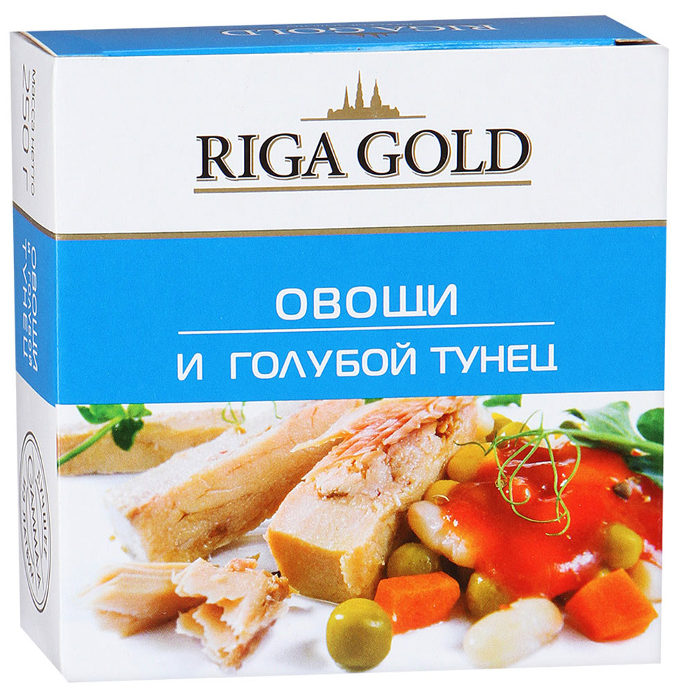 Рижское золото овощи и голубой тунец, 250 г6174 Рижское золото овощи и голубой тунец, 250 г6174Главная специализация предприятия Рижское золото - изготовление высококачественных рыбных консервов. Секрет производства высококачественной продукции прост - в основном работа идет со свежевыловленной рыбой, рыба нанизывается на вертела вручную, коптится на ольховой стружке, укладывается в банки вручную.Собственное производство жестяной упаковки для консервов добавляет стабильности качеству и дает дополнительную гарантию высоких стандартов производимой продукции.