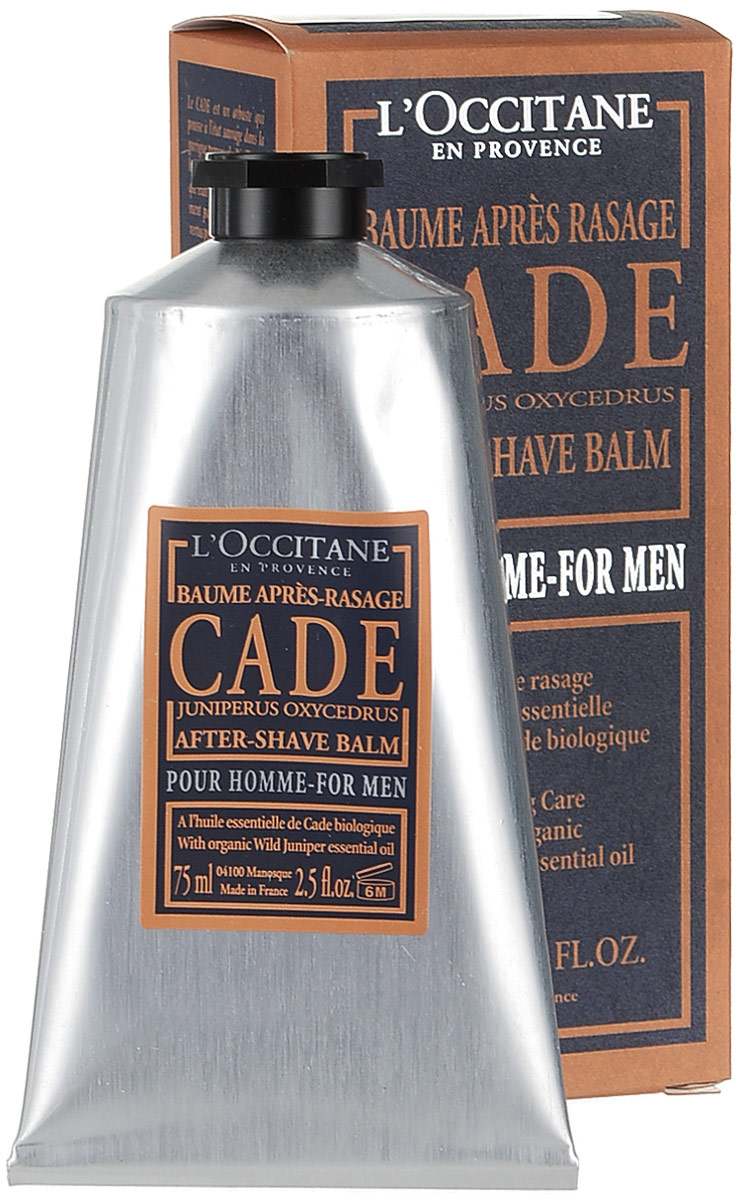 Бальзам после бритья LOccitane Cade, 75 мл057773/434437 Бальзам после бритья LOccitane Cade, 75 мл057773/434437Бальзам после бритья LOccitane Cade после нанесения мгновенно устранит чувство дискомфорта, успокоит и смягчит кожу. Входящие в состав бальзама масла можжевельника, карите, березовый экстракт успокоят раздражение, снимут покраснение и обеспечат защиту коже. Характеристики:Объем: 75 мл. Артикул: 057773. Производитель: Франция.Loccitane (Л окситан) - натуральная косметика с юга Франции, основатель которой Оливье Боссан. Название Loccitane происходит от названия старинной провинции - Окситании. Это также подчеркивает идею кампании - сочетании традиций и компонентов из Средиземноморья в средствах по уходу за кожей и для дома. LOccitane использует для производства косметических средств натуральные продукты: лаванду, оливки, тростниковый сахар, мед, миндаль, экстракты винограда и белого чая, эфирные масла розы, апельсина, морская соль также идет в дело. Специалисты компании с особой тщательностью отбирают сырье. Учитывается множество факторов, от места и условий выращивания сырья до времени и технологии сборки. Товар сертифицирован.