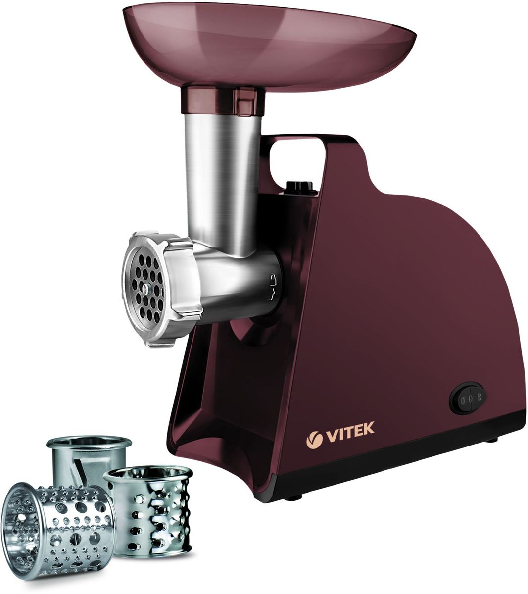 Vitek VT-3613(BN) мясорубкаVT-3613(BN) Vitek VT-3613(BN) мясорубкаVT-3613(BN)Модель мясорубки Vitek VT-3613 с мощностью 1700 Вт способна приготовить до 1,5 кг фарша в минуту. Также мясорубка оснащена уникальной технологией Magnifit ? заточка и шлифовка ножа и диска обеспечивают максимальное прилегание друг к другу, словно магнит – вы сможете получить фарш, измельчённый со 100% эффективностью! В мясорубке VT-3613предусмотрено 2 диска из высококачественной нержавеющей стали для приготовления фарша, благодаря которым получается отменный рубленый фарш. Функция Реверс облегчит переработку мяса: система, проворачивающая шнек мясорубки (спираль, осуществляющая прокрутку фарша) в обратном направлении позволяет избавиться от жил, намотавшихся на шнек и затрудняющих работу мясорубки. Чтобы мясорубка не скользила во время работы, предусмотрены прорезиненные ножки. Отличительной особенностью модели VT-3613 является наличие трех насадок для обработки овощей, включая насадку для приготовления драников.