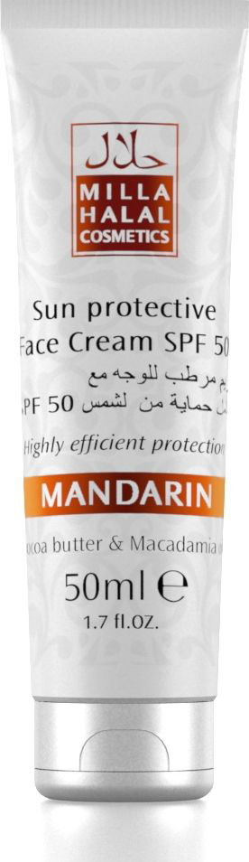 Milla Halal Cosmetics Солнцезащитный крем для лица SPF 50 Mandarin, 50 мл10798 Milla Halal Cosmetics Солнцезащитный крем для лица SPF 50 Mandarin, 50 мл10798Солнцезащитный крем для лица SPF 50 обеспечивает надежную защиту от солнечных ожогов, предотвращая воспалительные процессы. Масло Какао эффективно питает, смягчает и увлажняет кожу. Масло Макадамии обладает восстанавливающими, увлажняющими и омолаживающими свойствами, способствует активной регенерации повреждённых тканей. Входящие в состав крема масла Миндаля, Кокоса, Ши и Оливы, также, как и масла Какао и Макадамии, являются натуральными защитными УФ-фильтрами.