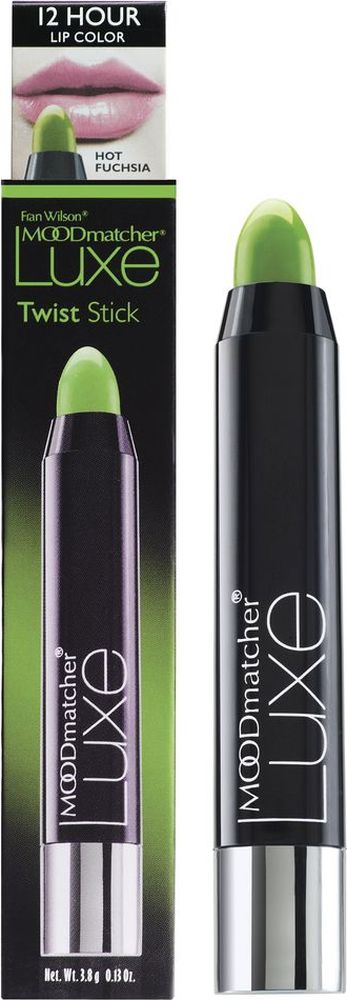 Moodmatcher Помада-стик 12 часов стойкости Twist Stick Green, тон зеленый, 2,9 г01601000 Moodmatcher Помада-стик 12 часов стойкости Twist Stick Green, тон зеленый, 2,9 г01601000Твое настроение в твоих руках! Подумай о прекрасном и нарисуй на губах настоящую розовую мечту - яркую, соблазнительную, волнующую и прекрасную. В помощь тебе представляем супер-новинку - помаду-стик, способную мгновенно поднять настроение и создать красивый макияж губ. Разноцветная в упаковке, помада при нанесении превращается в розовую. В том розовом оттенке, который подходит именно тебе! Ты спросишь, как работает магия? Все дело в особенной формуле помады, которая содержит в себе колорант Red 207. При нанесении, он вступает в реакцию с поверхностными тканями, мгновенно окрашивая их в натуральный розовой цвет, интенсивность которого зависит от индивидуального оттенка губ. С помадой-стиком макияж становится игрой, а ты ее победительницей! Ведь на губах у тебя остается супер устойчивое покрытие - до 12 часов! За этот период времени нежная кожа губ получает необходимые питание и уход, а также красивый и естественный для тебя оттенок.