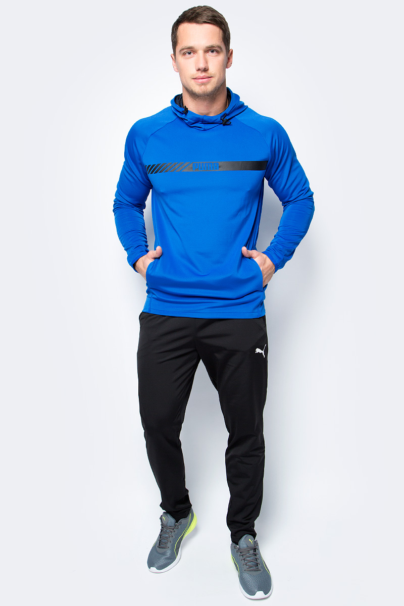 Толстовка мужская Puma Active Tec Stretch Hoody, цвет: голубой. 59253308. Размер L (48/50)59253308 Толстовка мужская Puma Active Tec Stretch Hoody, цвет: голубой. 59253308. Размер L (48/50)59253308Модель декорирована графическим рисунком, нанесенным методом пигментной печати, и изготовлена с использованием высокофункциональной технологии DryCell, которая отводит влагу, поддерживает тело сухим и гарантирует комфорт во время активных тренировок и занятий спортом. Подкладка капюшона из сетчатого материала делает изделие по-настоящему «дышащим». Затягивающиеся шнуры капюшона снабжены стопорами. Полную свободу движений обеспечивают рукава-реглан и эластичная отделка подола. Карманы в боковых швах вместительны и удобны. Фасон в обтяжку по фигуре очень элегантен.