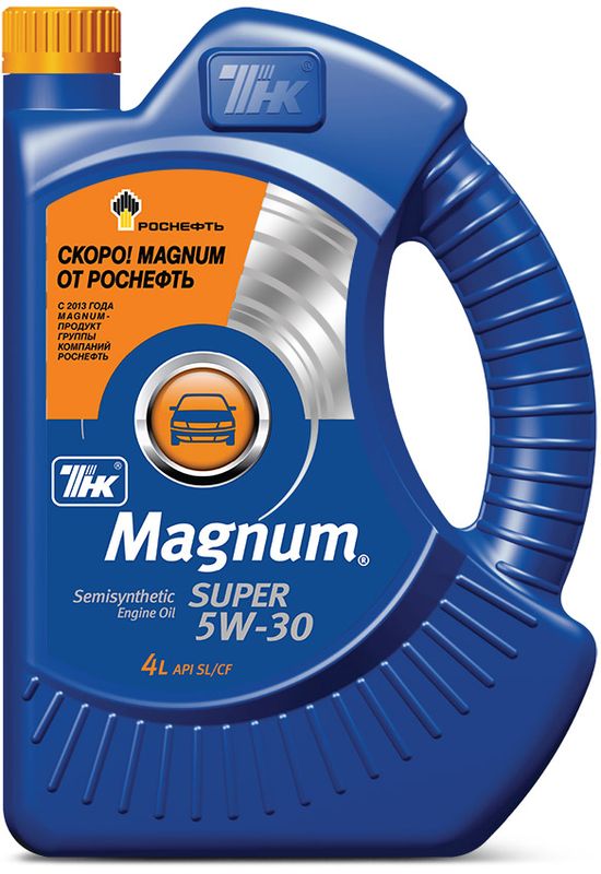 Масло моторное ТНК Magnum Super, полусинтетическое, класс вязкости 5W-30 , 4 л40614842 Масло моторное ТНК Magnum Super, полусинтетическое, класс вязкости 5W-30 , 4 л40614842TНК Magnum Super 5W-30 - высококачественное и эффективное моторное масло, обеспечивающее надежную и стабильную работу двигателя при пониженной температуре окружающей среды. ТНК Magnum Super 5W-30 производится на полусинтетической основе с использованием импортного пакета присадок последнего поколения и стойкого к деструкции модификатора вязкости. Масло отличается стабильными вязкостно-температурными свойствами, хорошей текучестью и прокачиваемостью на всем интервале эксплуатации двигателя. Это обеспечивается специально разработанным модификатором вязкости, который обладает чрезвычайно высокой стойкостью к механической и термической деструкции и поддерживает оптимальную толщину масляной пленки в зонах трения, особенно в сочетании с базовыми компонентами оптимальной вязкости. Обеспечивает легкий запуск двигателя при температурах до -30 С. Область применения: ТНК Magnum Super 5W-30 предназначено, в основном, для современных автомобилей американского, японского и корейского производства с бензиновыми и дизельными двигателями, в т.ч. с турбонаддувом, для которых инструкция по эксплуатации рекомендует применение масел именно этого класса вязкости и уровня эксплуатационных свойств. Может без ограничений применяться в двигателях легковых автомобилей производства АвтоВАЗа. Преимущества масла: Масло имеет отличные низкотемпературные свойства и высокий индекс вязкости, что позволяет успешно применять круглогодично в регионах с резкоконтинентальным климатом. Обладает стабильными функциональными свойствами при различных режимах работы на протяжении всего срока службы, благодаря исключительной стабильности всех компонентов рецептуры. Активно защищает двигатель от образования вредных отложений в цилиндрах, на поршнях, на поршневых кольцах, поддерживая высокую компрессию и долговечность цилиндропоршневой группы. Эффективно отводит тепло от наиболее теплонагруженных деталей двигателя, защищая его от перегрева. Имеет отличные антифрикционные и противоизносные свойства, что особенно важно для минимизации износа газораспределительного механизма в момент холодного пуска двигателя. Использование специально подобранного модификатора вязкости с повышенной стойкостью обеспечивает стабильность вязкости масла на всем интервале эксплуатации масла. ТНК Magnum Super 5W-30 обладает превосходной совместимостью со всеми существующими материалами сальников и, тем самым, обеспечивает защиту двигателя автомобиля от протечек. Рецептура масла ТНК Magnum Super 5W-30 разработана с учетом условий эксплуатации автомобилей в РФ.