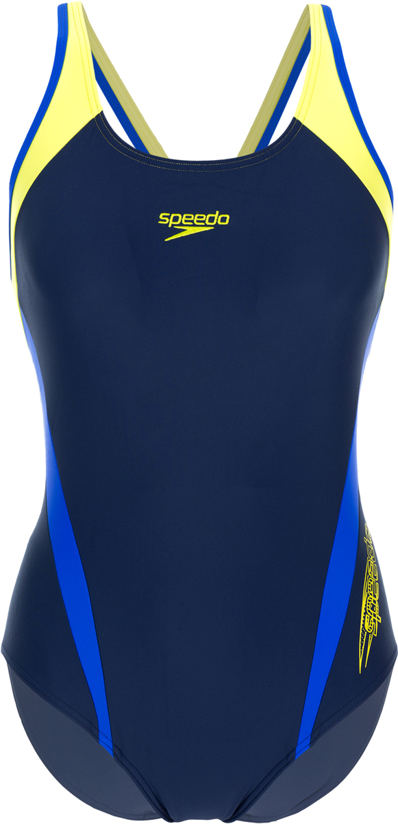 Купальник слитный Speedo Logo Splice Muskleback, цвет: синий, желтый. 8-09692B799-B799. Размер 40 (52/54)8-09692B799-B799 Купальник слитный Speedo Logo Splice Muskleback, цвет: синий, желтый. 8-09692B799-B799. Размер 40 (52/54)8-09692B799-B799Женский купальник от Speedo разработан для занятий плаванием в бассейне. Ткань с технологией Endurance 10 в 10 раз устойчивее к воздействию хлорированной воды, чем аналоги.Эластичная ткань и регулируемая талия обеспечивают максимально комфортную посадку. Технологичный материал поглощает меньше воды, быстрее сохнет и отличается долговечностью.Материал с фактором защиты от ультрафиолета UPF 50 блокирует вредное солнечное излучение.