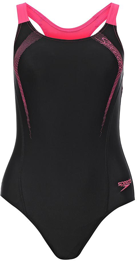 Купальник слитный Speedo Sports Logo Medalist, цвет: черный, розовый. 8-09689A593-A593. Размер 40 (52/54)8-09689A593-A593 Купальник слитный Speedo Sports Logo Medalist, цвет: черный, розовый. 8-09689A593-A593. Размер 40 (52/54)8-09689A593-A593Классический спортивный купальник с контрастным принтом Speedo Sports Logo Medalist дарит абсолютную свободу движений и комфорт во время плавания. Конструкция модели предусматривает среднюю линию выреза бедра.Благодаря технологии Technology ткань купальника более устойчива к разрушающему воздействию хлора, чем обычные ткани с эластаном и спандексом. Технология купальника позволяет ткани растягиваться, что создает максимально комфортную посадку. Нерегулируемые лямки гарантируют удобную посадку и комфорт при любых видах активности в воде.