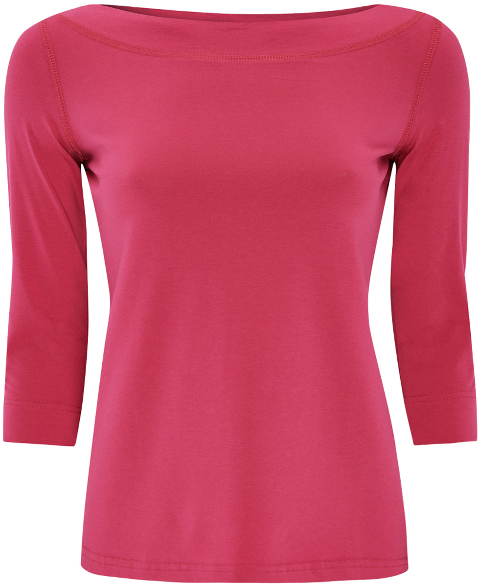 Лонгслив женский oodji Collection, цвет: фуксия. 24201010B/46147/4700N. Размер L (48)24201010B/46147/4700N Лонгслив женский oodji Collection, цвет: фуксия. 24201010B/46147/4700N. Размер L (48)24201010B/46147/4700NЖенский лонгслив oodji выполнен из натурального хлопка с добавлением эластана. Модель с воротником лодочкой и рукавами 3/4 оформлена прострочкой.