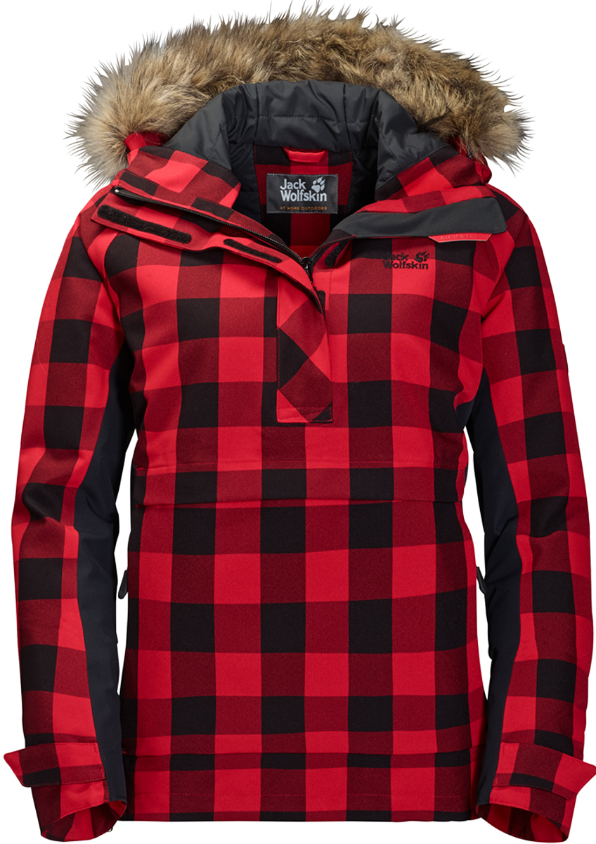 Куртка женская Jack Wolfskin Timberwolf, цвет: красный. 1109881-7989. Размер L (50)1109881-7989 Куртка женская Jack Wolfskin Timberwolf, цвет: красный. 1109881-7989. Размер L (50)1109881-7989Водонепроницаемая утепленная штормовка от Jack Wolfskin с капюшоном из искусственного меха и узором в канадскую клетку, по функциональности, и по стилю штормовка Timberwolf (Тимбервольф) - то, что нужно для долгих походов в лесах Канады. Эта куртка, выполненная в стиле штормовки, не только надежно защищает от непогоды, но также согревает зимой и напоминает о Канаде. Когда погода портится, модель Timberwolf (Тимбервольф) защитит вас от ветра и не даст вам промокнуть за целый день. Синтетический утеплитель Microguard (Майкрогард) согреет вас, когда под ногами будет похрустывать свежий снежок. Особенно удобен глубокий капюшон с опушкой из искусственного меха. Опушка защищает ваше лицо от холодного ветра. Застежка у модели Timberwolf (Тимбервольф) расположена сбоку, чтобы ее легче было надевать и снимать. Куртка имеет вшитый капюшон с возможностью регулировать внутренний объем и область обзора, и съемной оторочкой из искусственного меха, 2 кармана на бедрах, боковую молния.