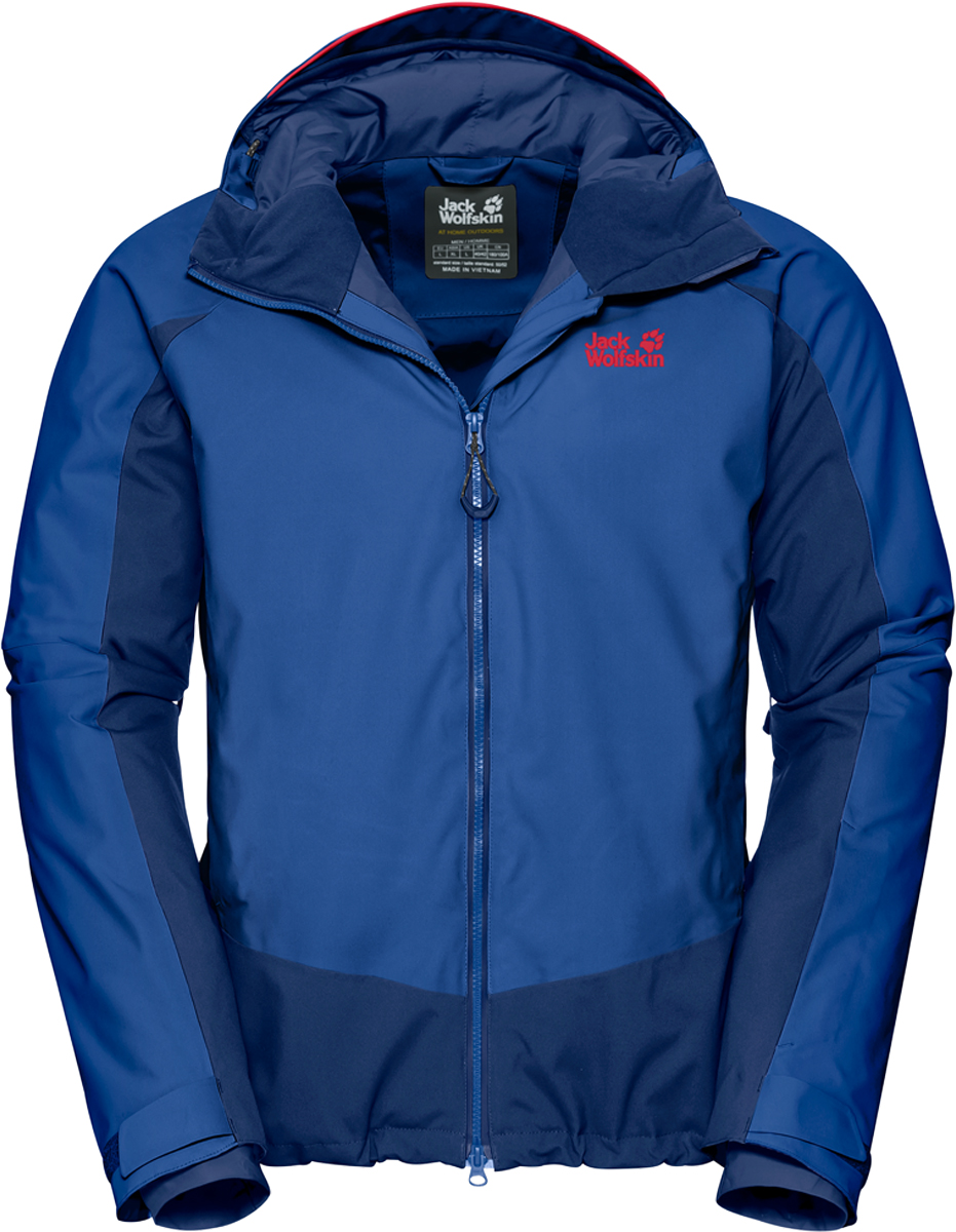 Куртка мужская Jack Wolfskin Exolight Base Jacket, цвет: синий. 1109751-1201. Размер M (44/46)1109751-1201 Куртка мужская Jack Wolfskin Exolight Base Jacket, цвет: синий. 1109751-1201. Размер M (44/46)1109751-1201Эластичная спортивная зимняя куртка от Jack Wolfskin «Exolight Base Jacket» изготовлена из дышащего материала с синтетическим утеплителем. Вся внешняя сторона куртки украшена надписями «I love winter sports» (Я люблю зимние виды спорта). При спуске с горы, в походе по бездорожью или на снегоступах, универсальная куртка модели Exolight Base (Экзолайт Бейс) достойно справится с любыми испытаниями. Несмотря на свою невероятную легкость, наш инновационный синтетический утеплитель Microguard Maxloft (Майкрогард Макслофт) эффективно согреет вас даже в условиях арктического холода. А специальный внешний слой из материала Texapore Snow (Тексапор Сноу) обеспечит максимально возможную для данного класса материалов защиту от снега, ветра и дождя. Эту прочную хардшелл ткань разработалиспециально для занятий экстремальными видами спорта. Ткань эластична в разных направлениях и приятно-мягкая на ощупь. Когда вы активно двигаетесь по снегу, вам в какой-то момент обязательно станет жарко. Поэтому в куртке предусмотрена вентиляция на молнии в подмышечной области для мгновенного притока свежего воздуха во время движения.Куртка имеет: вшитый капюшон с возможностью регулировать внутренний объем и область обзора, вентиляционные молнии в подмышечной области, 2 завышенных кармана на бедрах, 2 внутренних кармана, карман для горнолыжного абонемента,плотно облегающие эластичные манжеты, съемная снежная юбка, соединительные петли для совместимых брюк, салфетка для защитных очков с указаниями на случай ЧС, система RECCO (РЕККО): интегрированный датчик для поиска спасательными службами, светоотражающие элементы.