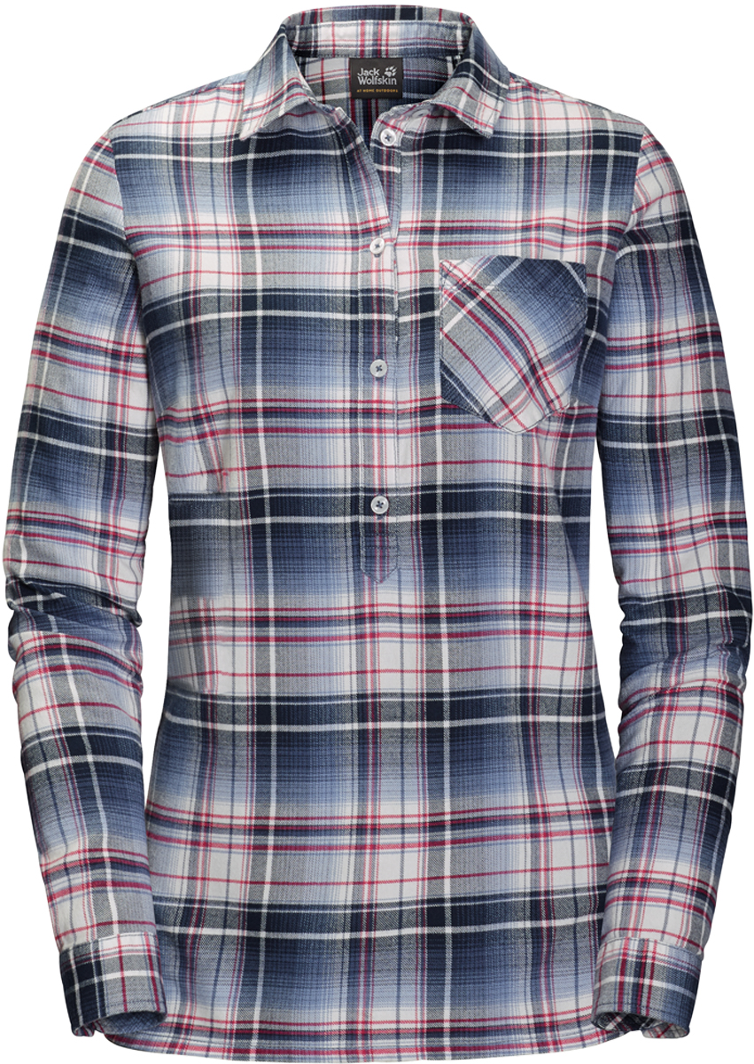 Рубашка женская Jack Wolfskin Grange Park Shirt, цвет: темно-синий. 1402451-7822. Размер S (44/46)1402451-7822 Рубашка женская Jack Wolfskin Grange Park Shirt, цвет: темно-синий. 1402451-7822. Размер S (44/46)1402451-7822Женская клетчатая рубашка от Jack Wolfskin «Grange Park Shirt» из органического хлопка с планкой для пуговиц на половину длины. Стиль вне времени и знаковые детали. Отличительные черты этой модели - планка для пуговиц на половину длины и слегка удлиненный покрой. Вам обеспечен комфорт на всю зиму - от первых снежинок до последнего утреннего заморозка.Полностью натуральная ткань невероятно комфортна при ношении и на ощупь. И не только зимой - вы сможете носить эту рубашку круглый год. Нагрудный карман предназначен для хранения важных мелочей.