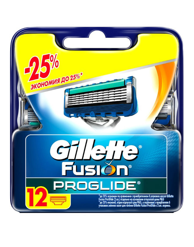Сменные кассеты для бритья Gillette Fusion ProGlide, 12 штGIL-81424007 Сменные кассеты для бритья Gillette Fusion ProGlide, 12 штGIL-81424007Gillette - лучше для мужчины нет!Gillette Fusion ProGlide – это самая инновационная бритва от Gillette, которая обеспечивает действительно революционное скольжение и гладкость бритья.Новая бритва оснащена самыми тонкими лезвиями от Gillette со специальным покрытием, снижающим сопротивление. Для революционного скольжения и невероятной гладкости бритья, даже по сравнению с Fusion.Невооруженным глазом вы можете не заметить все последние инновации в НОВЫХ бритвах Gillette Fusion ProGlide и Gillette Fusion ProGlide Power, но после первого раза вы почувствуете, что бритье превратилось в скольжение. - При покупке упаковки сменных кассет ProGlide или ProGlide Power из 12 шт. вы экономите до 25% по сравнению с покупкой шести упаковок из 2 шт. (на основании отпускной цены Procter&Gamble). - Самые тонкие лезвия от Gillette для революционного скольжения и гладкости бритья (первые лезвия в кассетах Fusion ProGlide тоньше, чем лезвия Fusion). - Расширенная увлажняющая полоска с минеральными маслами и полимерами обеспечивает лучшее скольжение. - Каналы для удаления излишков геля гарантируют максимально комфортное бритье. - Улучшенное лезвие-триммер оптимизирует бритье на сложных участках: виски, область под носом, шея. - Стабилизатор лезвий поддерживает оптимальное расстояние между лезвиями во время бритья. Характеристики:Материал: пластик, металл. Количество в упаковке: 12 шт. Товар сертифицирован.Состав смазывающей полоски: PEG-115M, PEG-7M, PEG-100, Silica, Mineral Oils, Tocopheryl Acetate, Pentaerythrityltetra-di-t-butyl, Hydroxyhydrocinnamate, Tris (di-t-butyl) Phosphite, Aloe Barbadensis Leaf, Juice, Bht, Ethylene Glycol.