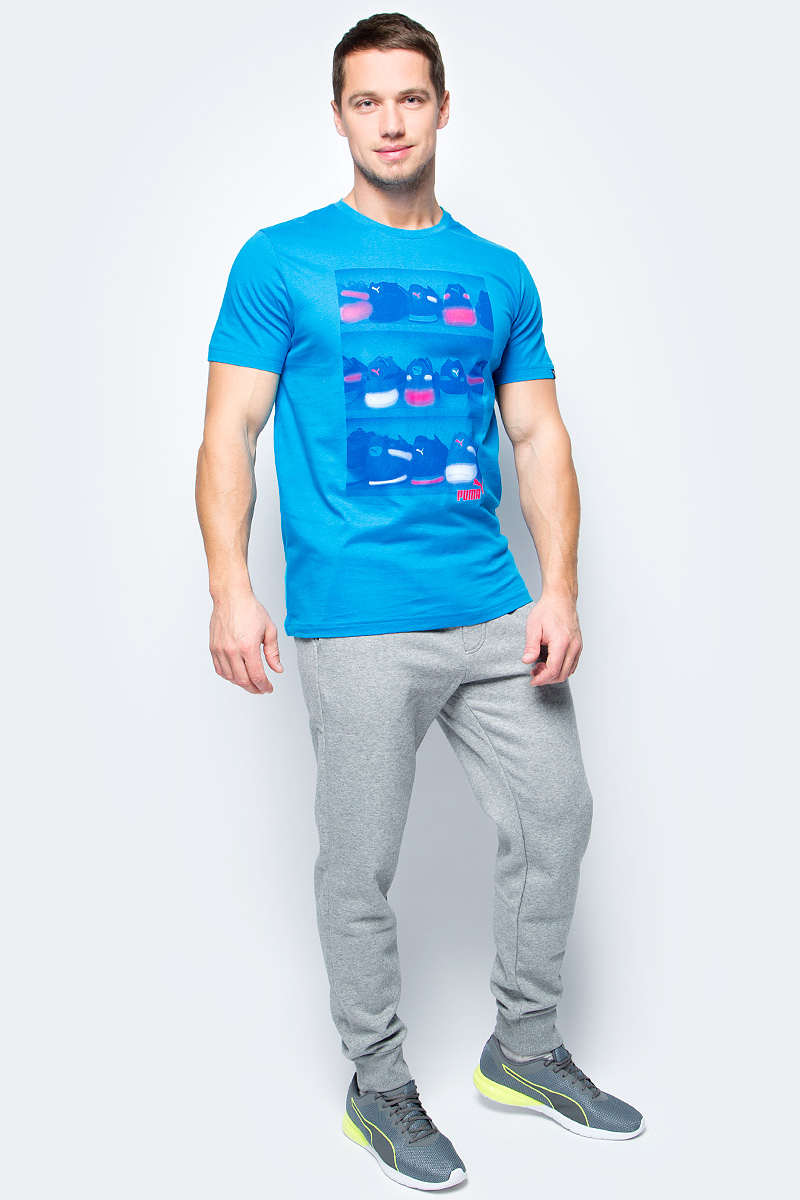 Футболка мужская Puma Sneaker Photo Tee, цвет: голубой. 590935_11. Размер L (48/50)590935_11 Футболка мужская Puma Sneaker Photo Tee, цвет: голубой. 590935_11. Размер L (48/50)590935_11Футболка Sneaker Photo Tee выполнена из чистого хлопка с использованием высокофункциональной технологии dryCELL, которая отводит влагу, поддерживает тело сухим и гарантирует комфорт. Ворот выполнен из трикотажа в рубчик. Изделие имеет классический крой, круглый вырез горловины и короткие рукава. Модель декорирована рисунком c прорезиненными деталями и логотипом PUMA.