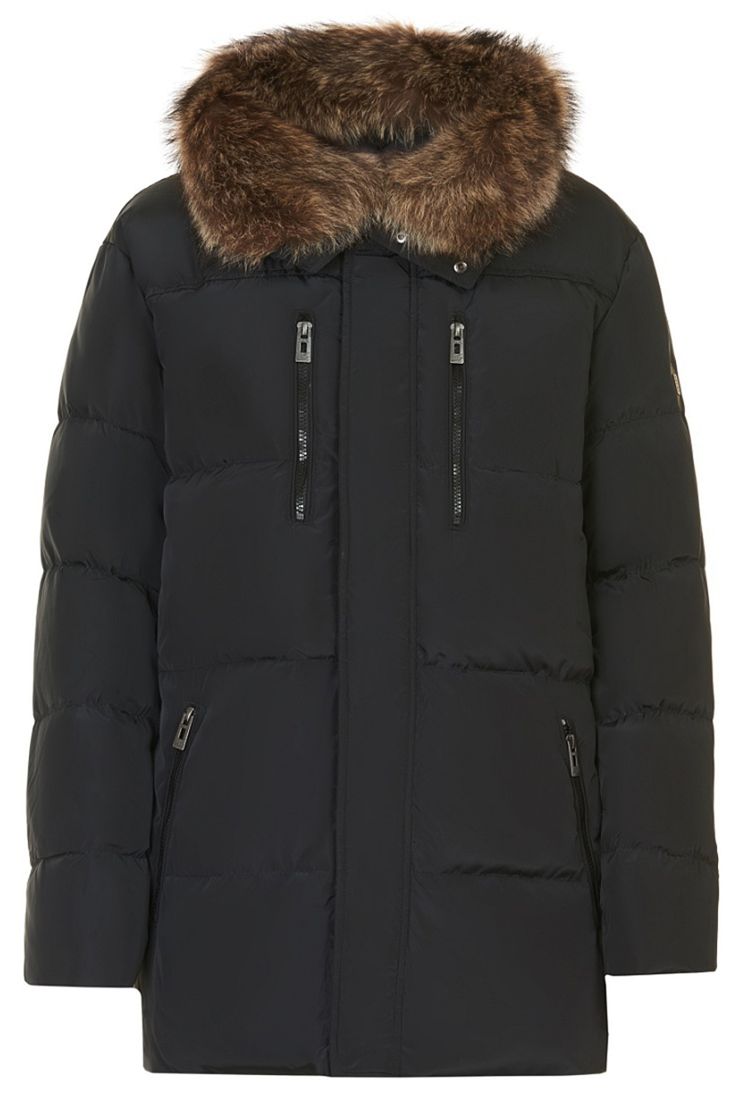 Пуховик мужской Baon, цвет: черный. B507527_Black. Размер L (50)B507527_Black Пуховик мужской Baon, цвет: черный. B507527_Black. Размер L (50)B507527_BlackСтильный пуховик от Baon выполнен из высококачественного материала с утеплителем из пуха и пера. Модель прямого кроя с длинными рукавами и отложным воротником, декорированным опушкой из натурального меха енота, застегивается на молнию и дополнительно имеет ветрозащитный клапан на скрытых кнопках. По бокам пуховик дополнен втачными карманами на молниях, на груди вертикальными прорезными карманами на молниях.