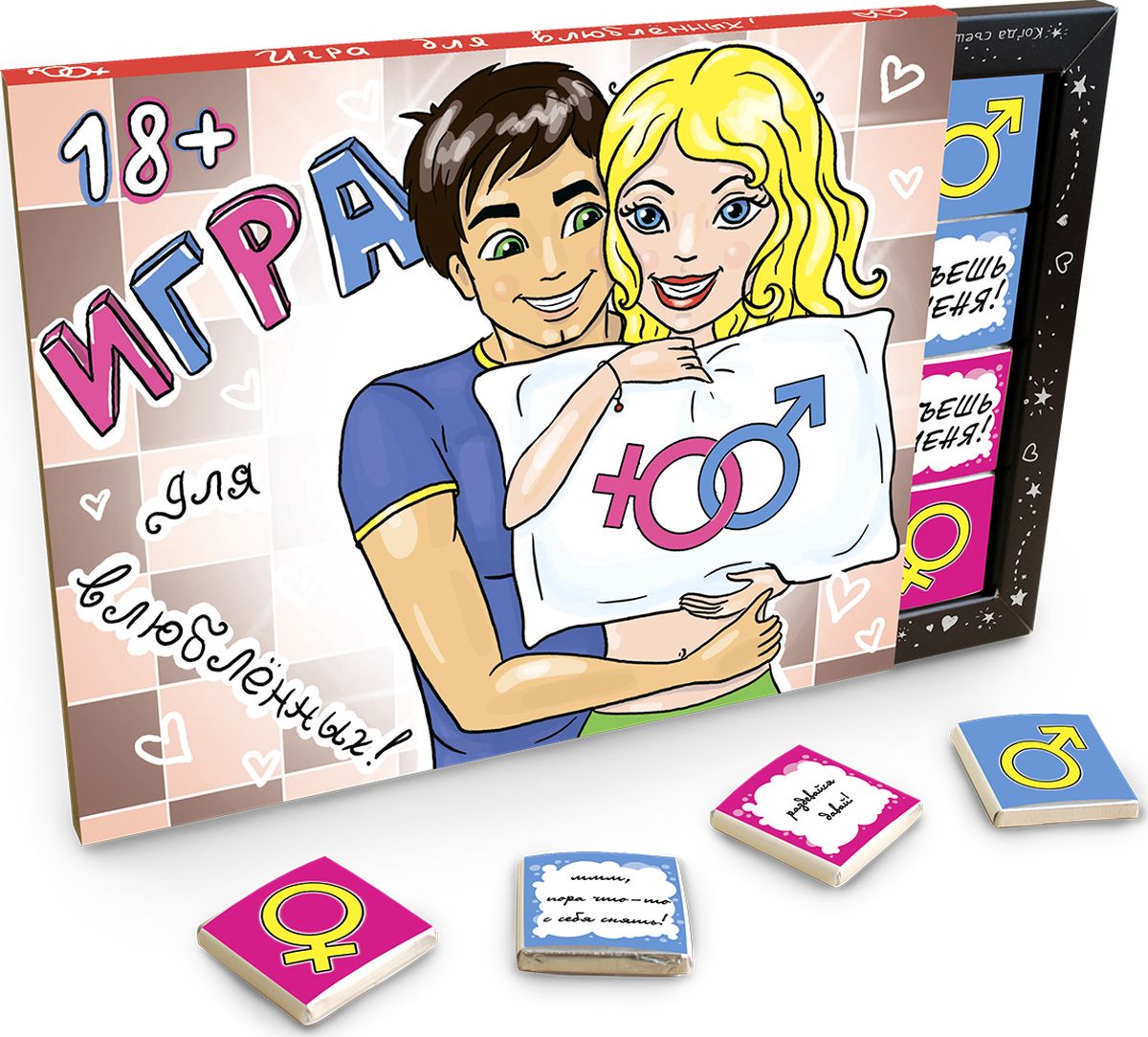 Chokocat Игра для влюбленных молочный шоколад, 100 гБИГ010 Chokocat Игра для влюбленных молочный шоколад, 100 гБИГ010Перед вами шашки на раздевание! Каждая срубленная шашка - это шоколадка, которую нужно съесть и раздеться! Внутри лежат правила и поле для игры. Набор из 20 молочных шоколадок высшего сорта, каждая из которых завернута в оригинальную этикетку с иллюстрацией и надписью - станет прекрасным дополнением к подарку или же самостоятельным подарком.