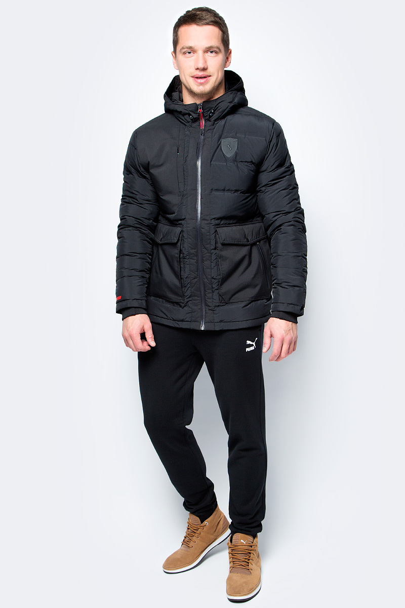 Пуховик мужской Puma Ferrari Down Jacket, цвет: черный. 57345401. Размер XL (50/52)