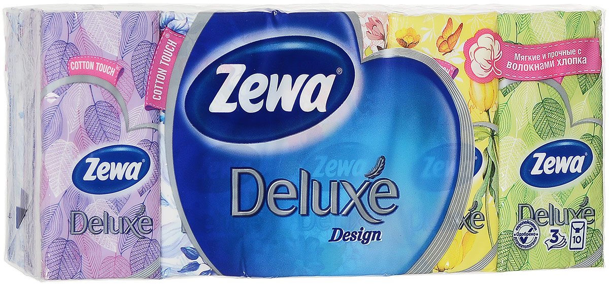 Бумажные платочки Zewa Deluxe Family, 10 х 10 шт02.03.05.51178 Бумажные платочки Zewa Deluxe Family, 10 х 10 шт02.03.05.51178Трехслойные носовые платочки Zewa Deluxe Family, изготовленные из целлюлозы и волокон хлопка, подходят для детей и взрослых. Удобная небольшая упаковка позволяет носить платочки в кармане. Без аромата.По 10 платков в индивидуальной упаковке, которая имеет несколько вариантов дизайна. Количество: 10 х 10 шт. Размер платка: 21 см х 21 см.Уважаемые клиенты! Обращаем ваше внимание на возможные изменения в дизайне упаковки. Качественные характеристики товара остаются неизменными. Поставка осуществляется в зависимости от наличия на складе.