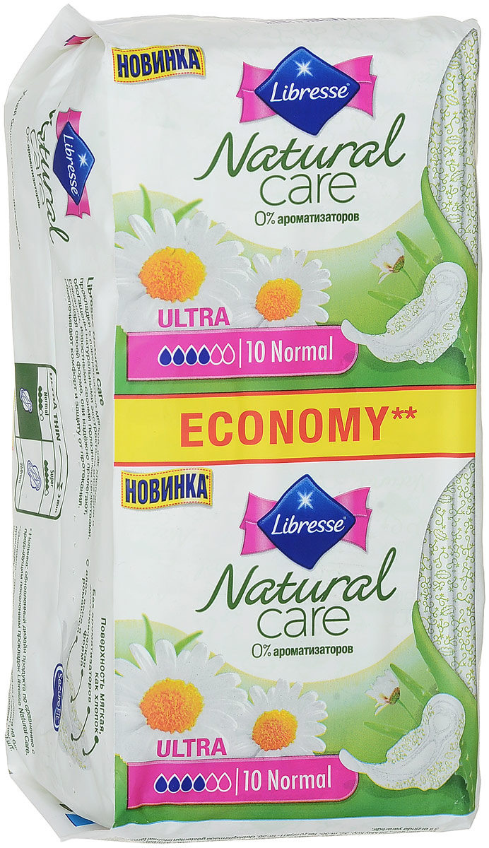 Libresse Гигиенические прокладки Natural Care Ultra. Normal, с крылышками, с мягкой поверхностью, 2 х 10 шт1403725022 Libresse Гигиенические прокладки Natural Care Ultra. Normal, с крылышками, с мягкой поверхностью, 2 х 10 шт1403725022Ультратонкие прокладки Libresse Natural Care Ultra. Normal с натуральными ингредиентами предназначены для критических дней. Обогащены натуральными экстрактами алоэ вера и ромашки. Надежно впитывают и защищают и при этом не содержат искусственных ароматизаторов. С мягкой, как хлопок, поверхностью. Для нормальных выделений. Характеристики:Количество прокладок: 2 х 10 шт. Размер упаковки: 17,5 см х 6 см х 10 см. Производитель: Словакия. Товар сертифицирован.