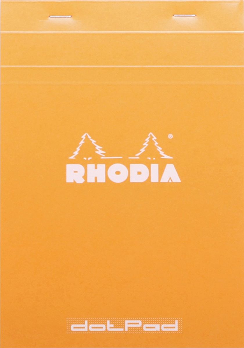 Rhodia Блокнот 80 листов в точку формат А5 цвет оранжевый16558C Rhodia Блокнот 80 листов в точку формат А5 цвет оранжевый16558CБлокнот для графики в точку на скобах. Оранжевая обложка из плотного картона со специальной водонепроницаемой пропиткой, ее можно легко отогнуть вверх и загнуть на заднюю уплотненную подложку. Внутри 80 белых листов в серую точку с шагом 5 мм из веленевой бумаги плотностью 80 гр/м2.Дополнительные характеристики:- микроперфорация по верхнему краю страниц;- разметка: портретная;