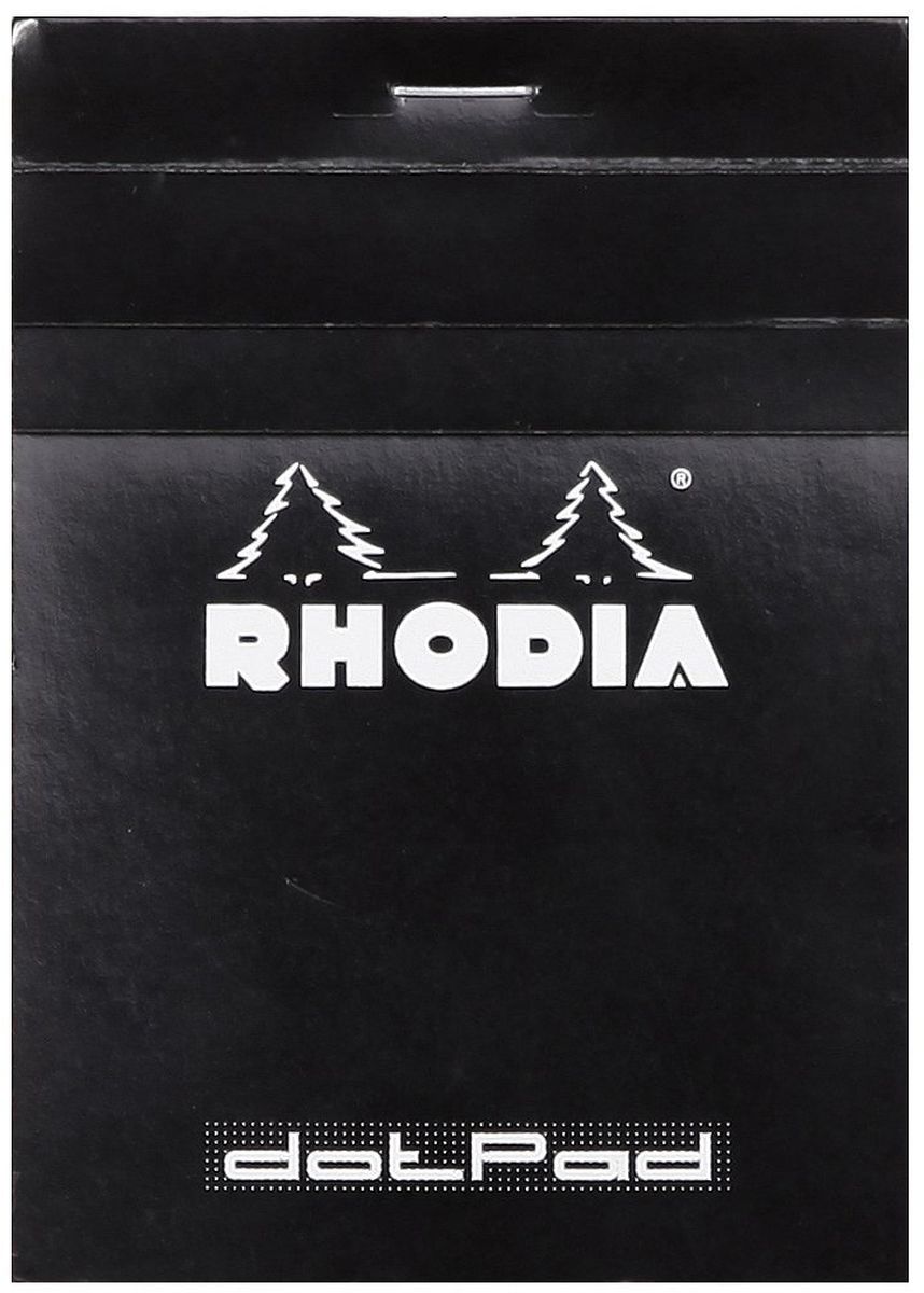 Rhodia Блокнот 80 листов в точку цвет черный12559C Rhodia Блокнот 80 листов в точку цвет черный12559CБлокнот для графики в точку на скобах. Черная обложка из плотного картона со специальной водонепроницаемой пропиткой, ее можно легко отогнуть вверх и загнуть на заднюю уплотненную подложку. Внутри 80 белых листов в серую точку с шагом 5 мм из веленевой бумаги плотностью 80 гр/м2.Дополнительные характеристики:- микроперфорация по верхнему краю страниц;- разметка: портретная;
