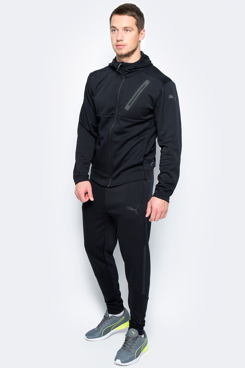 Толстовка мужская Puma Bonded Tech Jacket, цвет: черный. 51564501. Размер XXL (52/54)51564501 Толстовка мужская Puma Bonded Tech Jacket, цвет: черный. 51564501. Размер XXL (52/54)51564501Модель изготовлена с использованием высокофункциональной технологии DryCell, которая отводит влагу, поддерживает тело сухим и гарантирует комфорт во время активных тренировок и занятий спортом. Ворот и капюшон отделаны тесьмой. Накладной карман на молнии декорирован прозрачной тесьмой по линии строчки. Изделие декорировано логотипом Puma, нанесенным методом термопечати на левый рукав, а также логотипом DryCell, нанесенным методом термопечати сзади слева на подол. Застежка-молния, открывающаяся в обе стороны и снабженная стопором, позволяет легко снимать и надевать эту модель. Настроченные карманы обеспечивают место для хранения ваших вещей и выполняют функцию декоративных элементов. Отсутствие боковых швов создает дополнительное удобство, как и отделка эластичной тесьмой заднего подола и манжет. Изделие имеет удобную стандартную посадку.