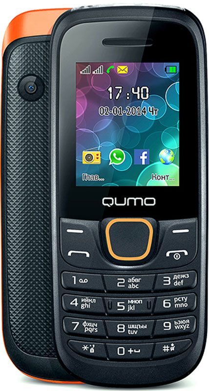 Qumo Push 184 GPRS, Black Orange20250 Qumo Push 184 GPRS, Black Orange20250Удобный, легкий и доступный каждому сотовый телефон QUMO Push 184 GPRS порадует вас своими возможностями и невысокой стоимостью. Телефон поддерживает одновременную работу двух SIM-карт, передачу файлов по Bluetooth, позволит слушать FM-радио, а также проигрывает MP3 и MP4 файлы.Наличие встроенного музыкального плеера оценят любители музыки, тем более что новый телефон позволяет взять с собой солидную медиатеку: гаджет оборудован слотом для карт памяти microSD.Также пользователи оценят яркий цветной экран, встроенную камеру и фонарик.Новый QUMO Push 184 GPRS оборудован полным набором приложений для ежедневного использования: органайзером, диктофоном, будильником, калькулятором.Встроенная Li-Pol батарея повышенной емкости - 800 мАч - позволит оставаться на связи до 2 недель.Телефон сертифицирован EAC и имеет русифицированную клавиатуру, меню и Руководство пользователя.