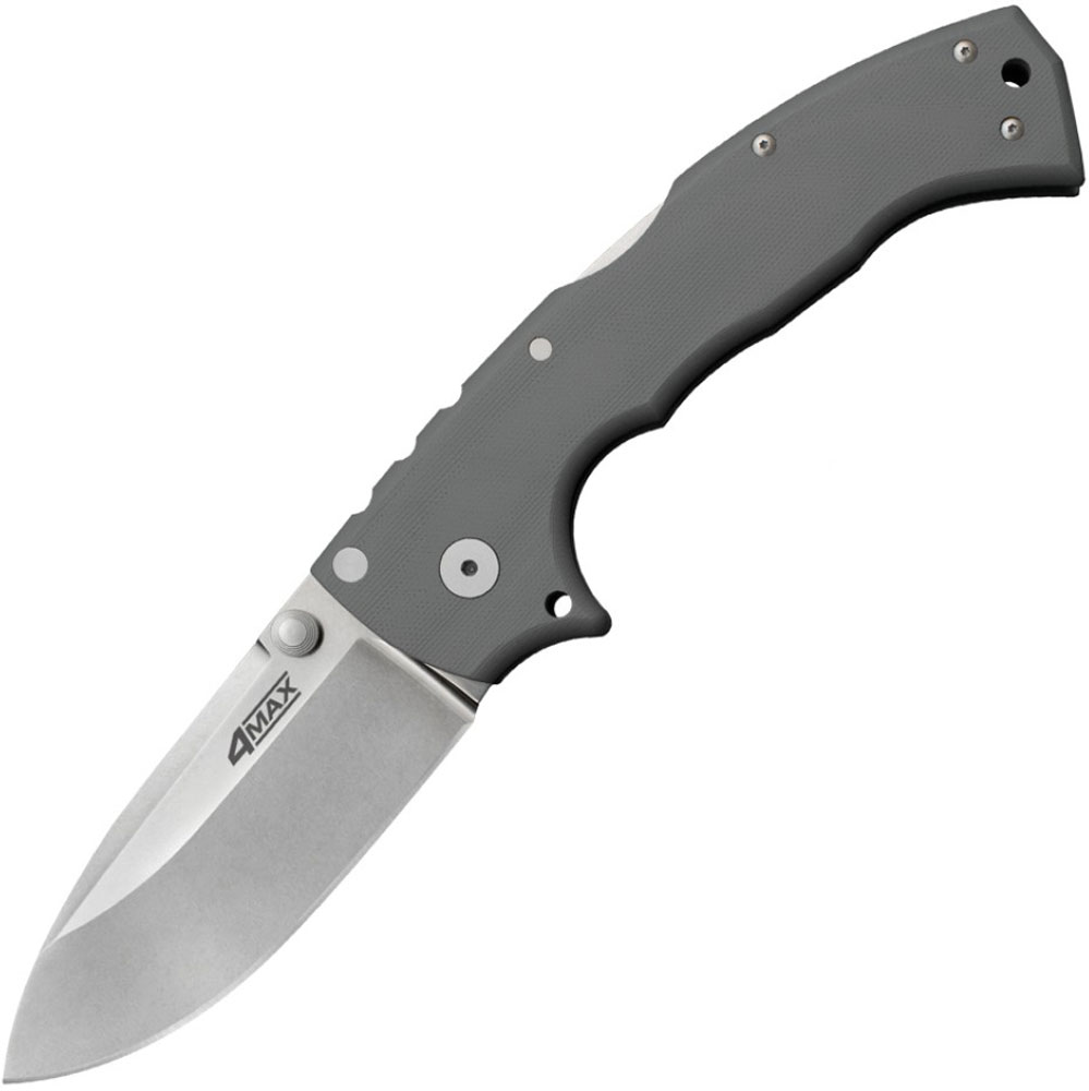 Нож складной Cold Steel 4-Max, цвет: серый, длина клинка 10,2 смCS/62RN Нож складной Cold Steel 4-Max, цвет: серый, длина клинка 10,2 смCS/62RNЛимитированная версия невероятного мощного фолдера от Cold Steel.Как и в старой версии, здесь клинок толщиной почти 5 мм выполнен из суперстали CPM-20CV и имеет два ребра жесткости, что невероятно повышает его живучесть.Титановые лайнеры накрыты плашками из толстой американской G10, а за фиксацию клинка отвечает великолепный, в своей надежности, Triad Lock.На выходе нож получился большим, тяжелым и готовым к ультимативно хардкорной работе. На испытаниях в лаборатории Cold Steel этот нож выдержал нагрузку в 328 кг, прилагаемую на середину клинка и не потерял ни капли функциональности.