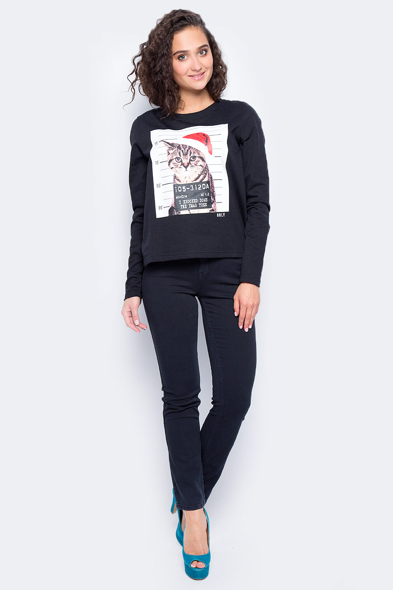 Свитшот женский Only, цвет: черный. 15140290_Black. Размер XS (40/42)15140290_Black Свитшот женский Only, цвет: черный. 15140290_Black. Размер XS (40/42)15140290_BlackСтильный свитшот от Only выполнен из трикотажа с добавлением хлопка. Модель с длинными рукавами и круглым вырезом горловины на груди оформлена модным принтом.