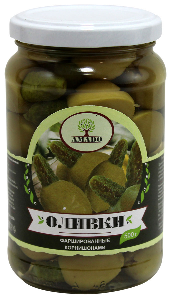 Amado зеленые оливки с корнишонами, 500 г24 Amado зеленые оливки с корнишонами, 500 г24Экологически чистый продукт. Чистейшая горная вода позволяет почувствовать истинный вкус оливок. Отсутствуют усилители вкуса и консерванты.